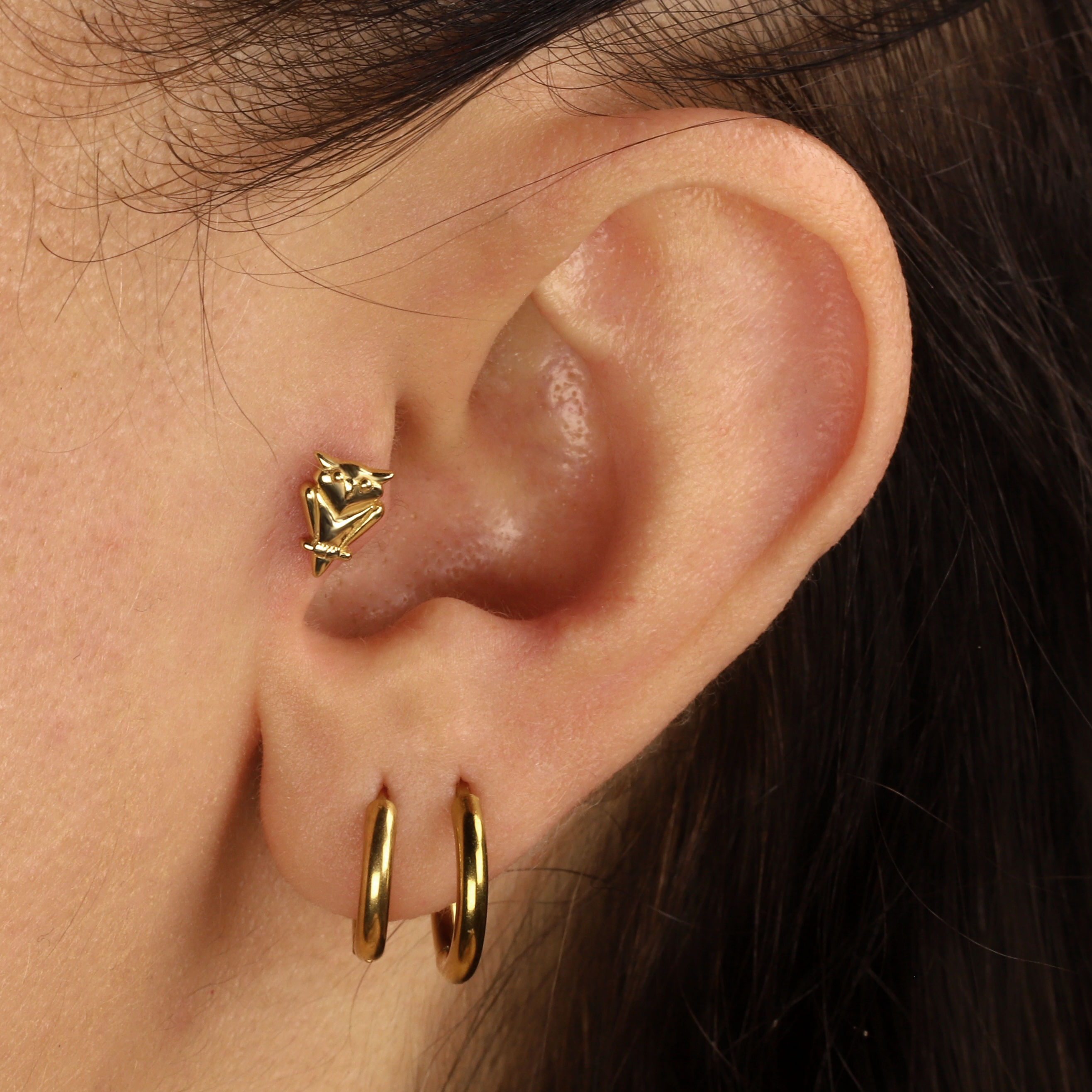 Owl Flatback Ear Piercing 14K Gold
