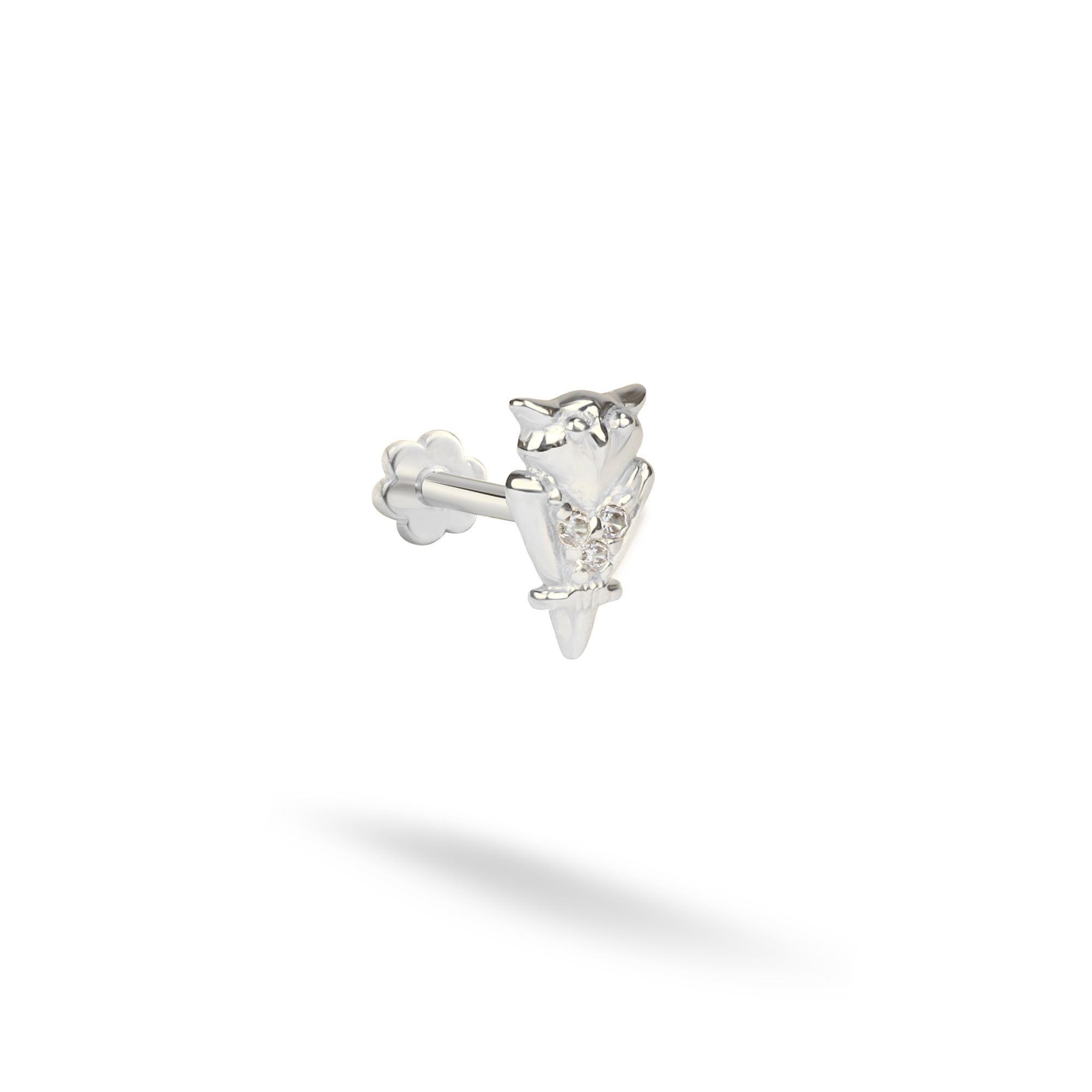 Owl Stoned Flatback Ear Piercing 14K Gold with CZ Stone