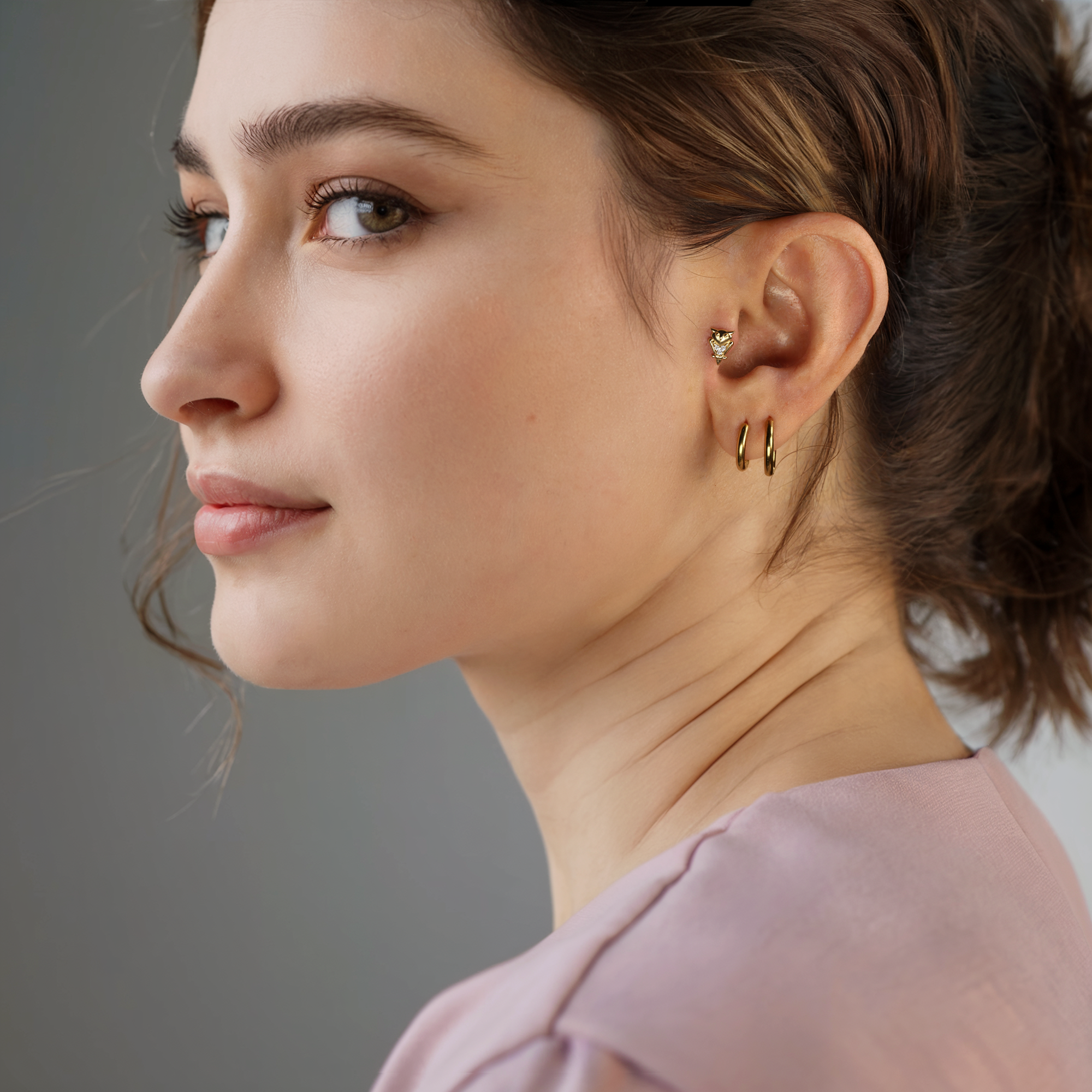 Owl Stoned Flatback Ear Piercing 14K Gold with CZ Stone