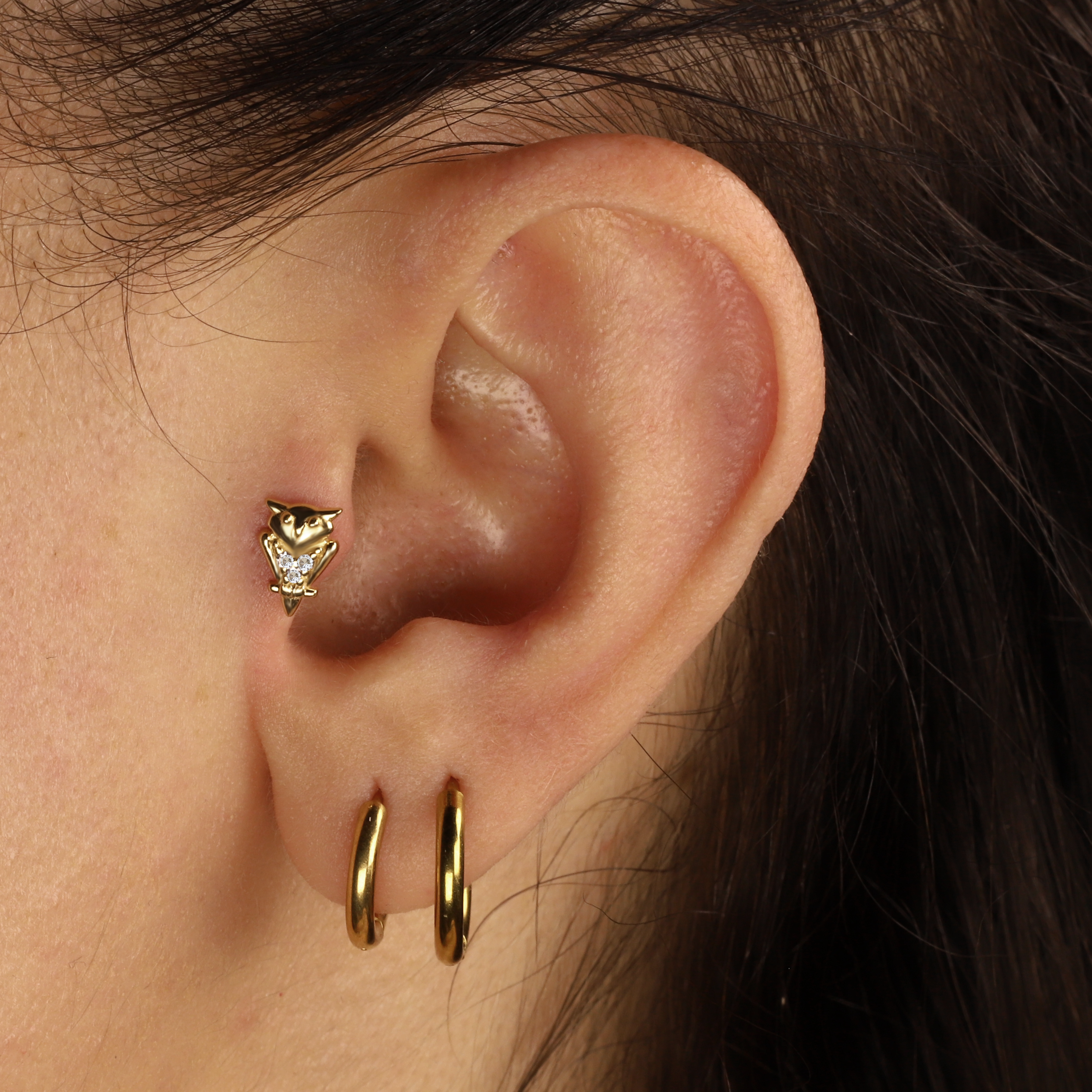 Owl Stoned Flatback Ear Piercing 14K Gold with CZ Stone