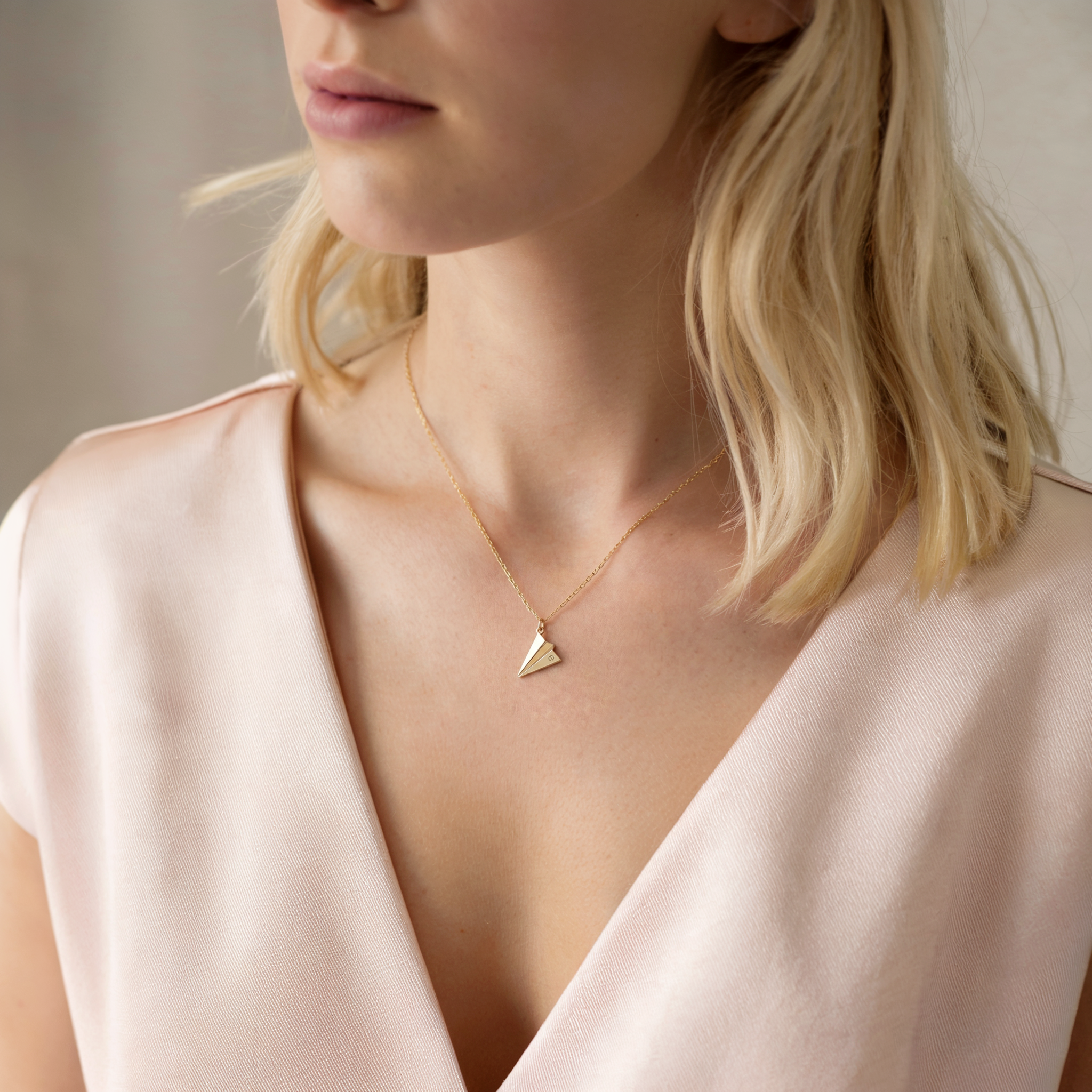 Paper Airplane Initial Letter Custom Necklace 14K Gold / Silver