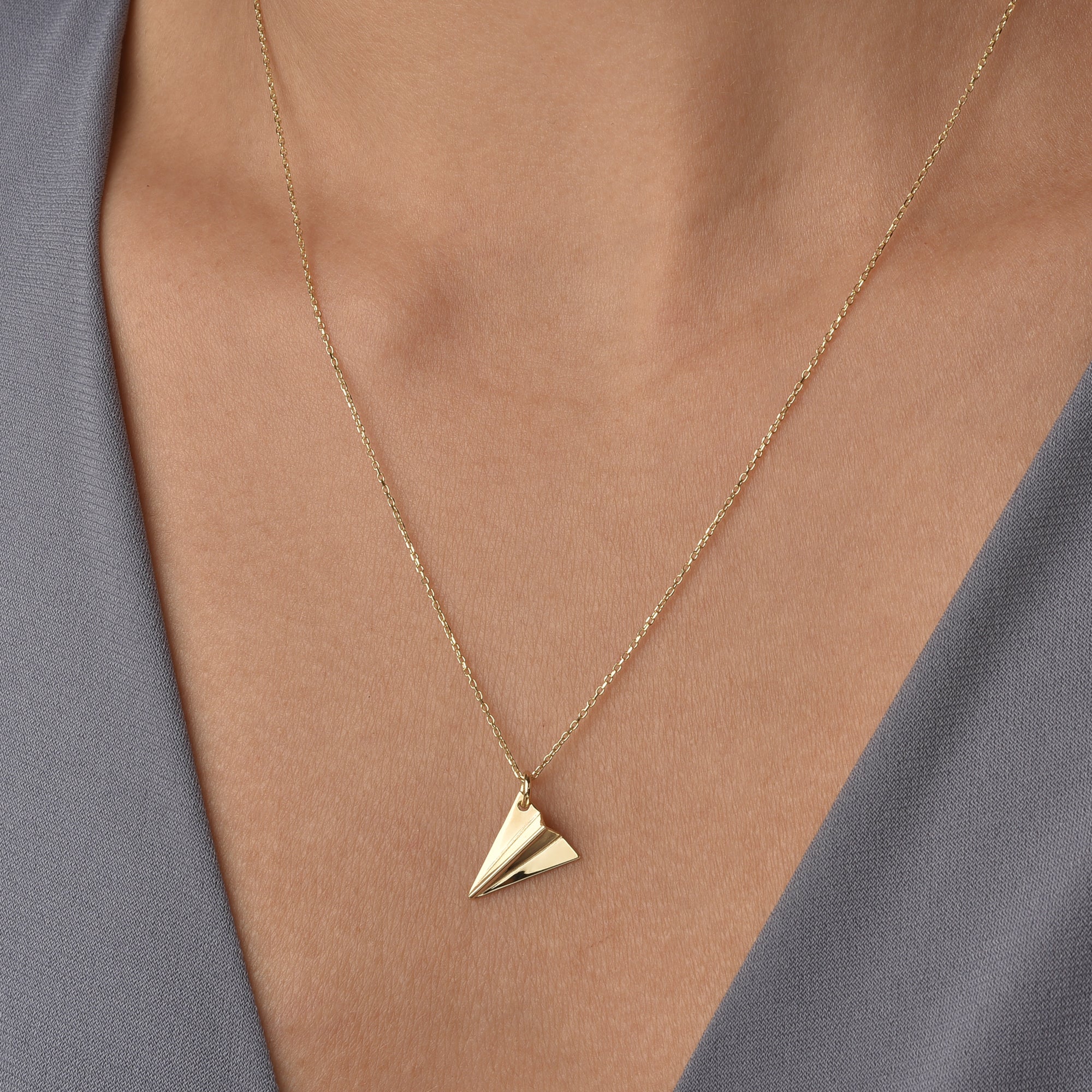 Elegant Paper Airplane Necklace 14K Gold / Silver with a delicate origami airplane necklace design