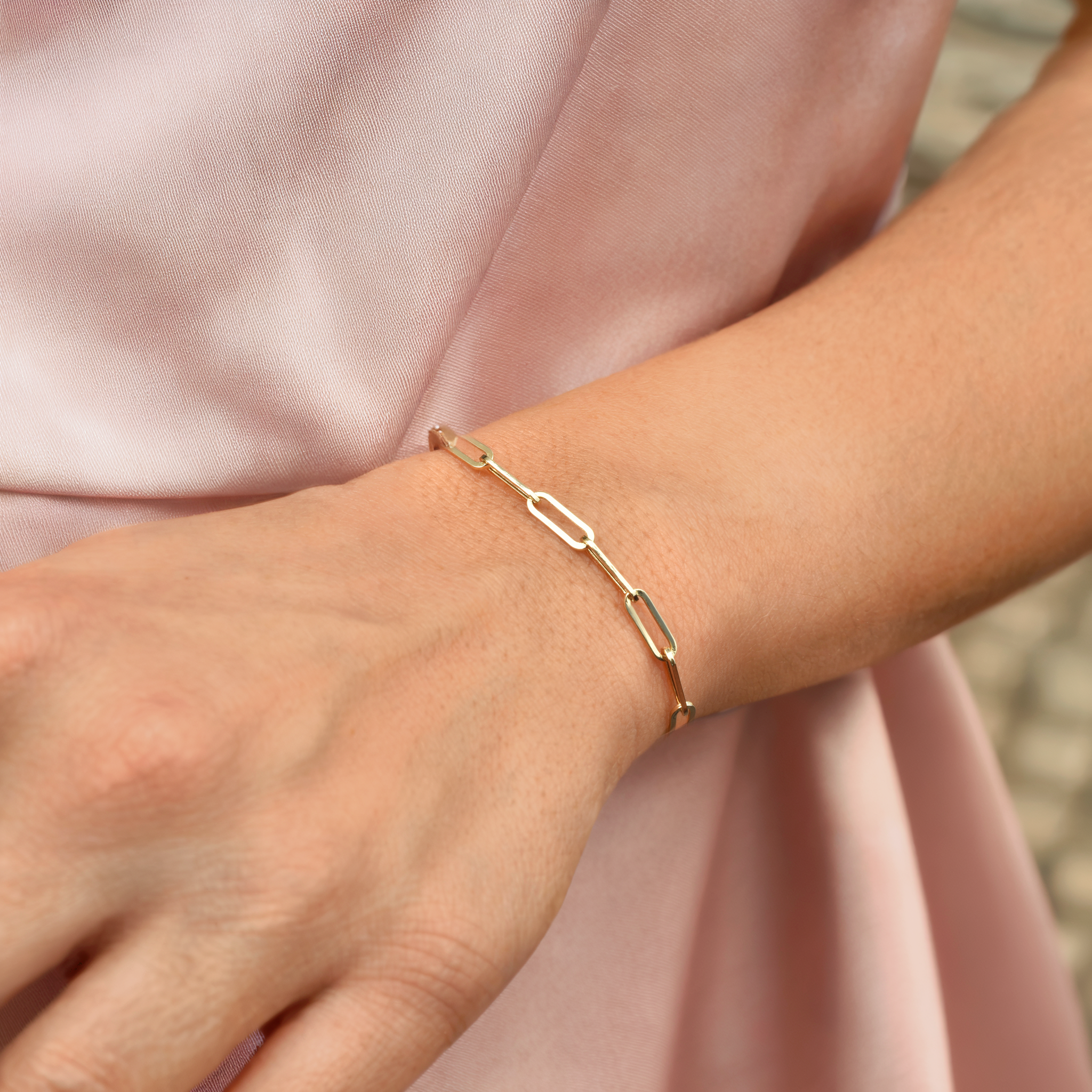 Paper Clip Chain Bracelet 14K Gold