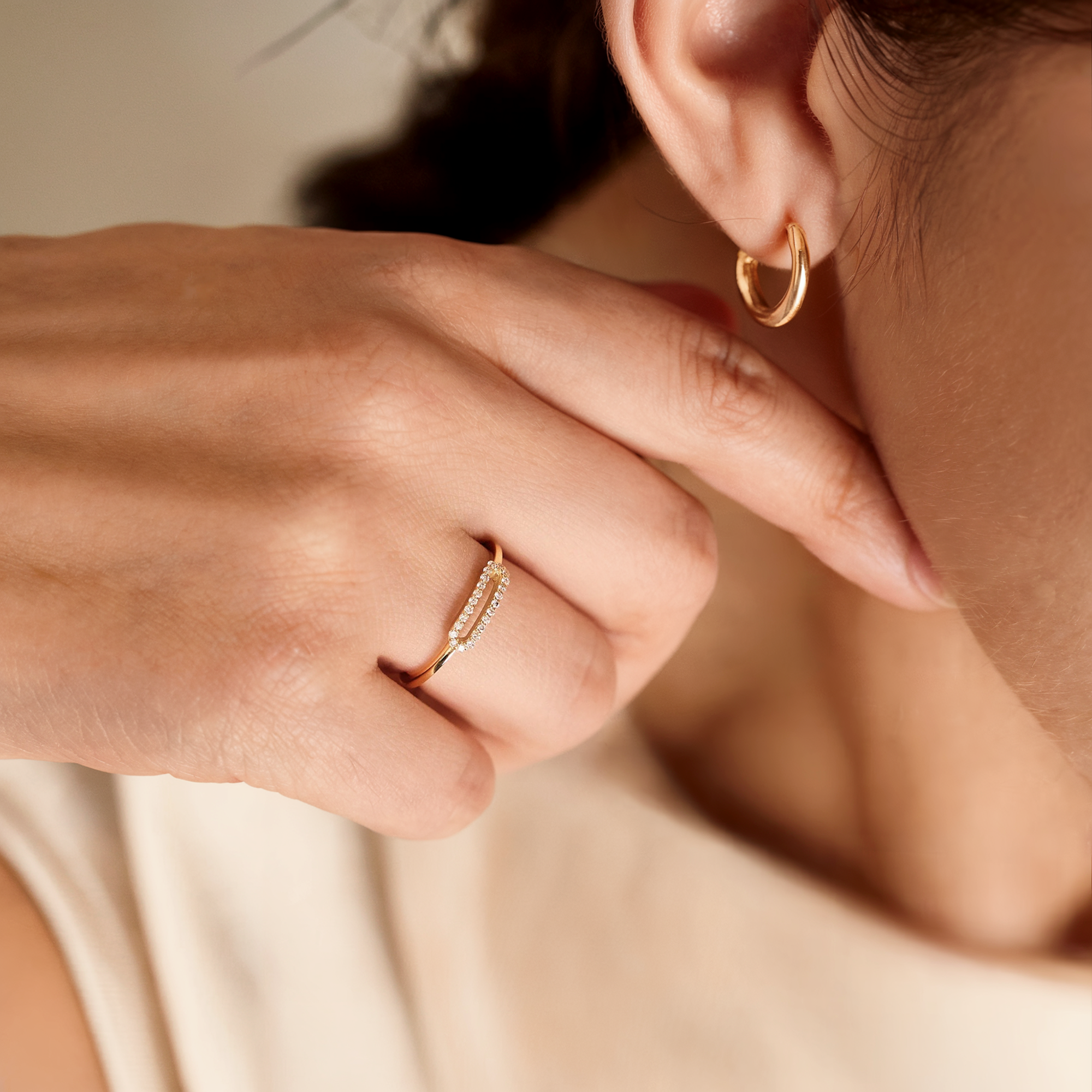 Paperclip Stone Diamond Ring 14K Gold