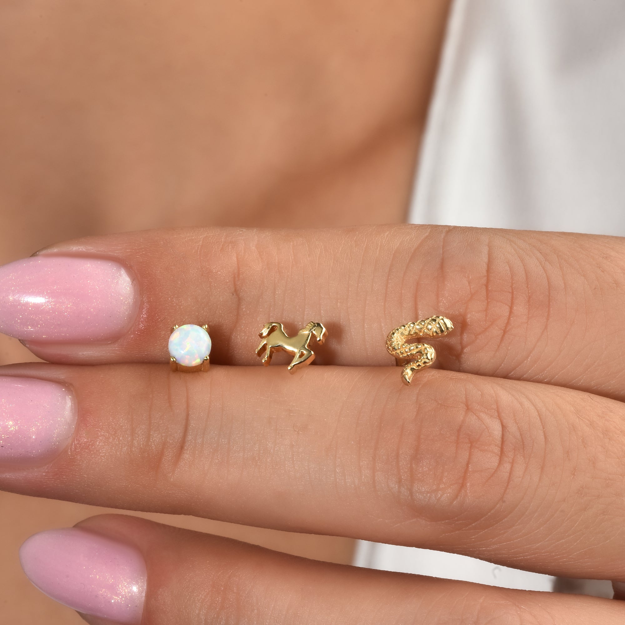 Patterned Snake Flatback Ear Piercing 14K Gold