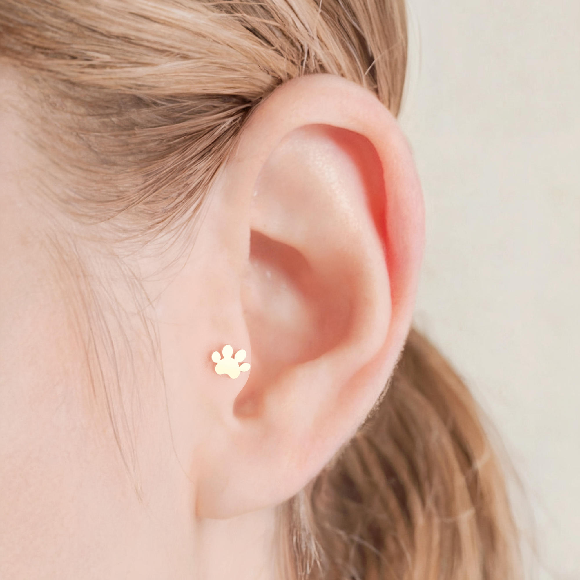 14K Gold Paw Flatback Ear Piercing with CZ Stone