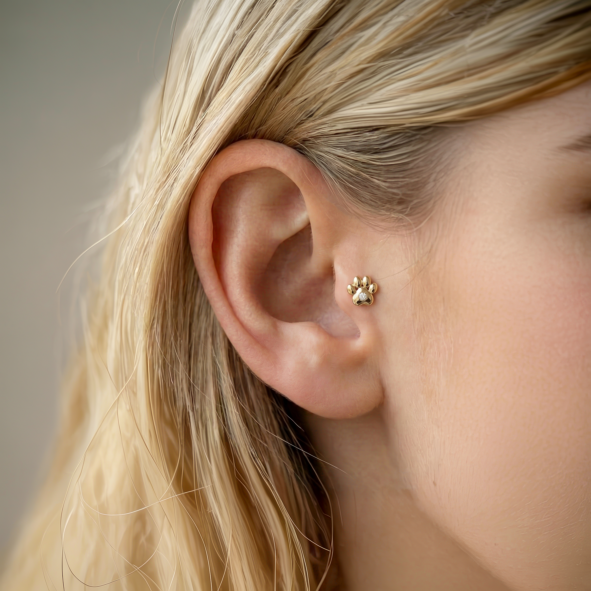 Paw Stone Flatback Ear Diamond Piercing 14K Gold / Silver