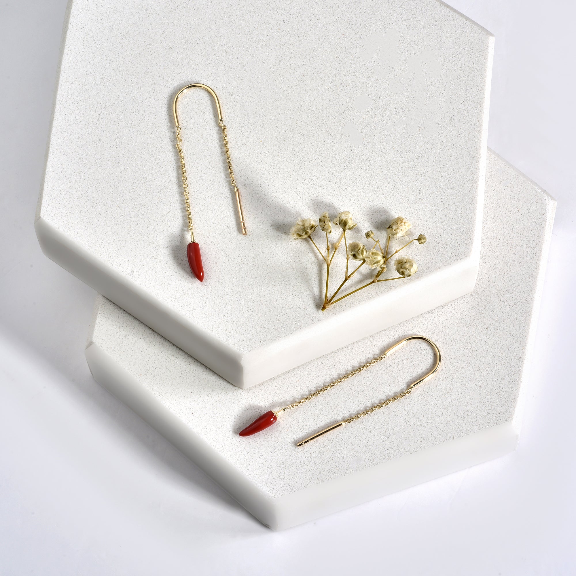Pepper Ear Threader Earrings 14k Gold