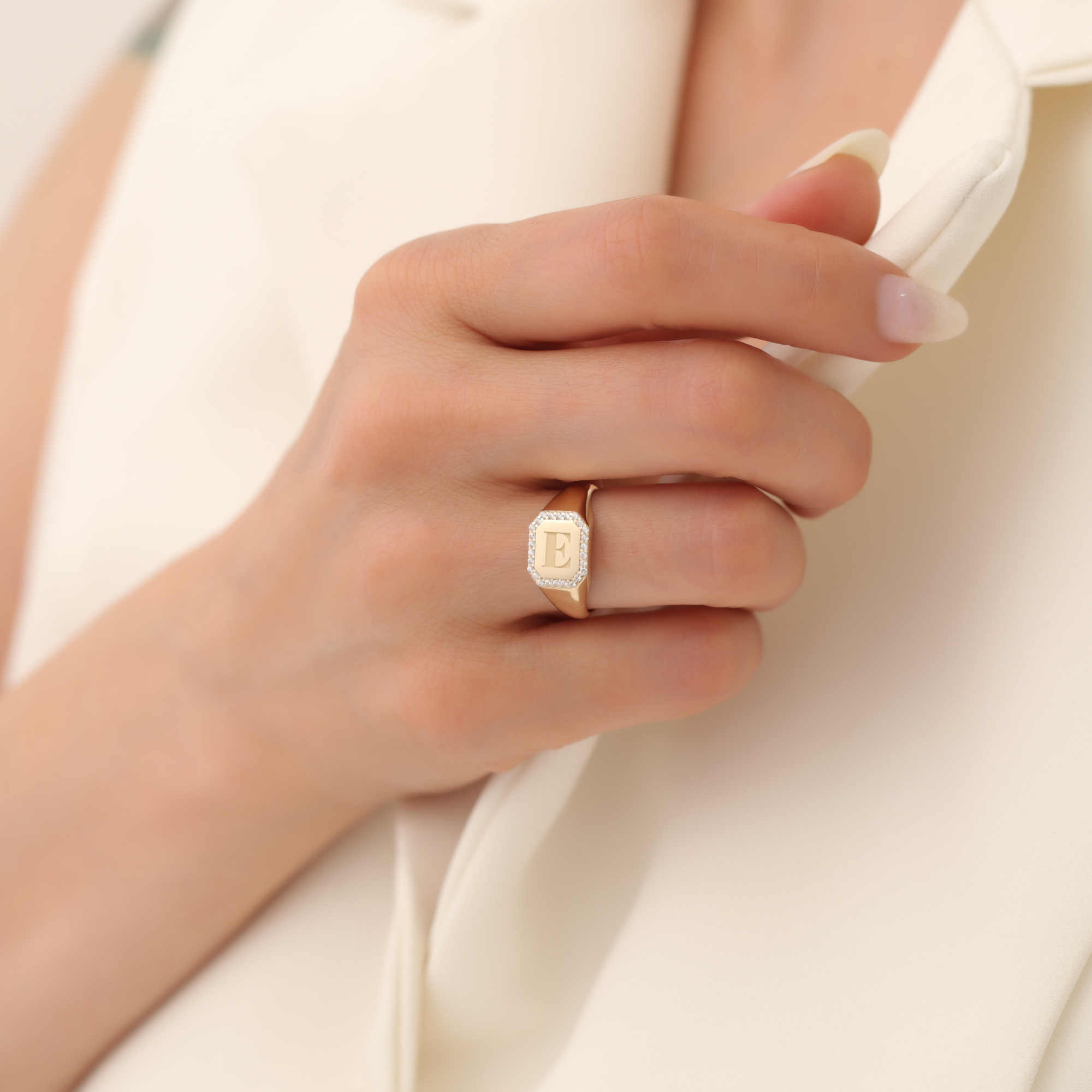 Personalized Diamond Stone Ring 14K Gold