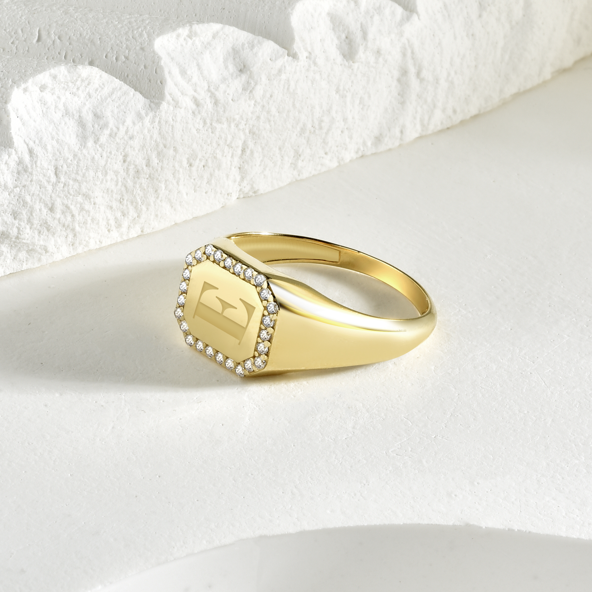 Personalized Initial Diamond Stone Custom Ring 14K Gold