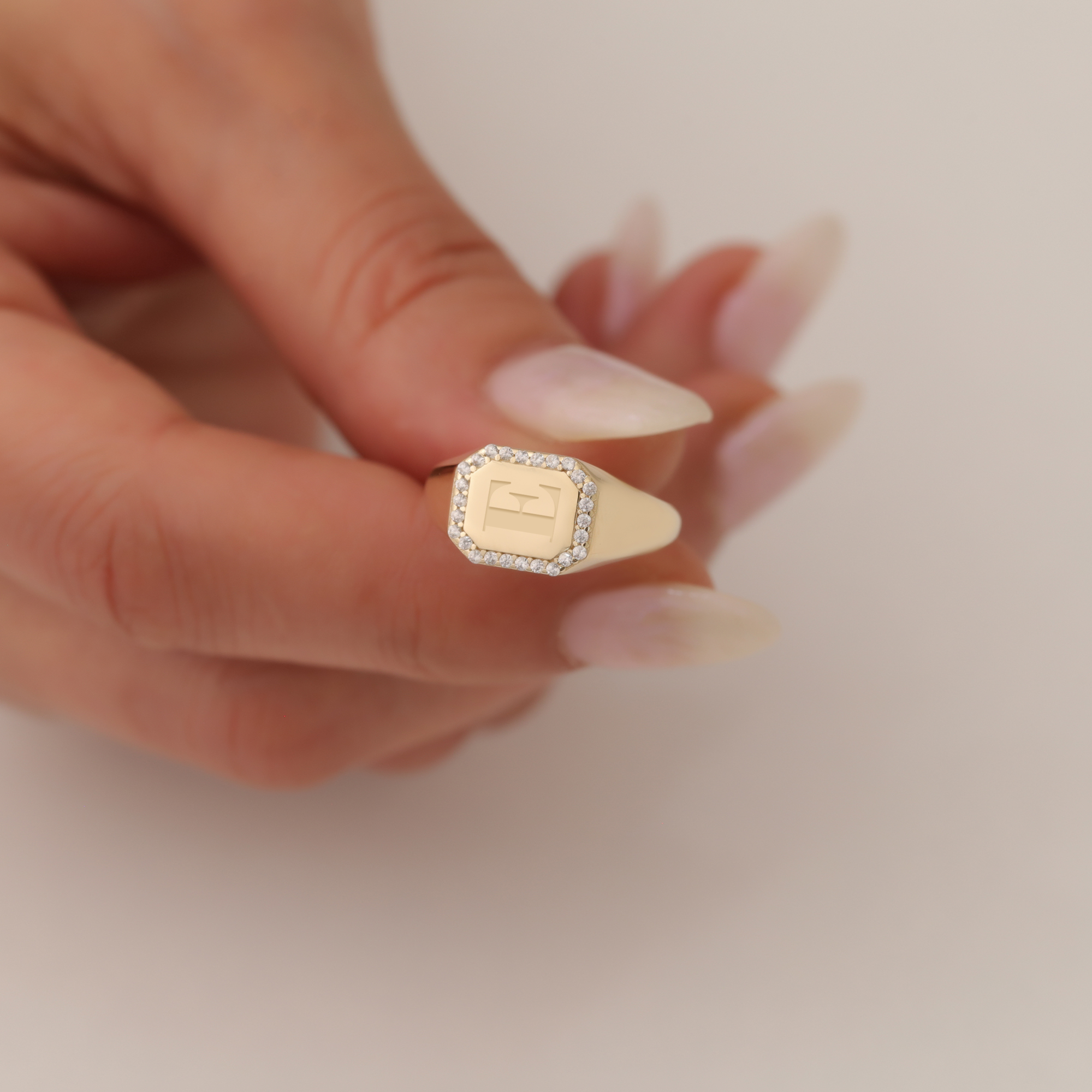Personalized Initial Diamond Stone Custom Ring 14K Gold
