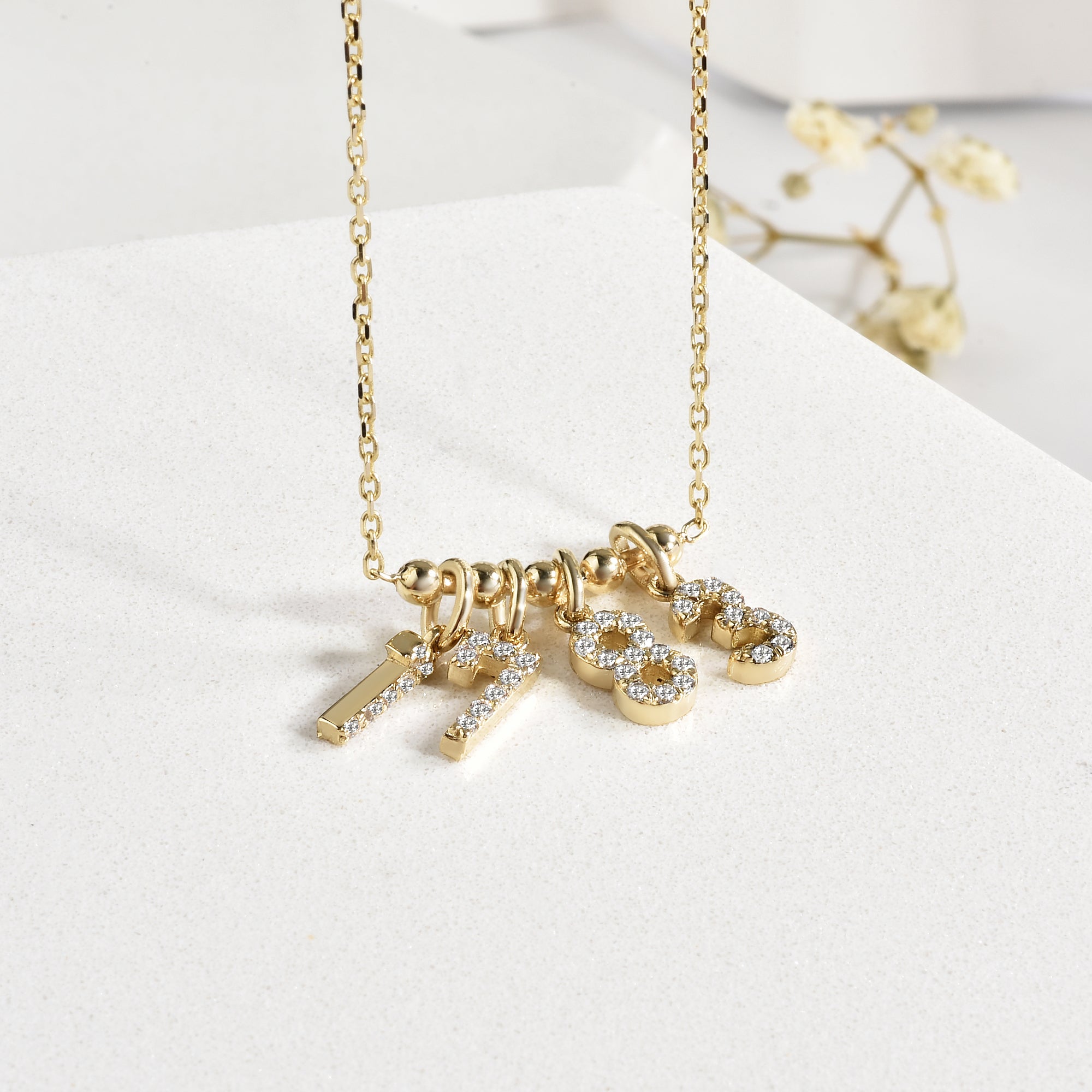 Personalized Number Necklace 14K Gold