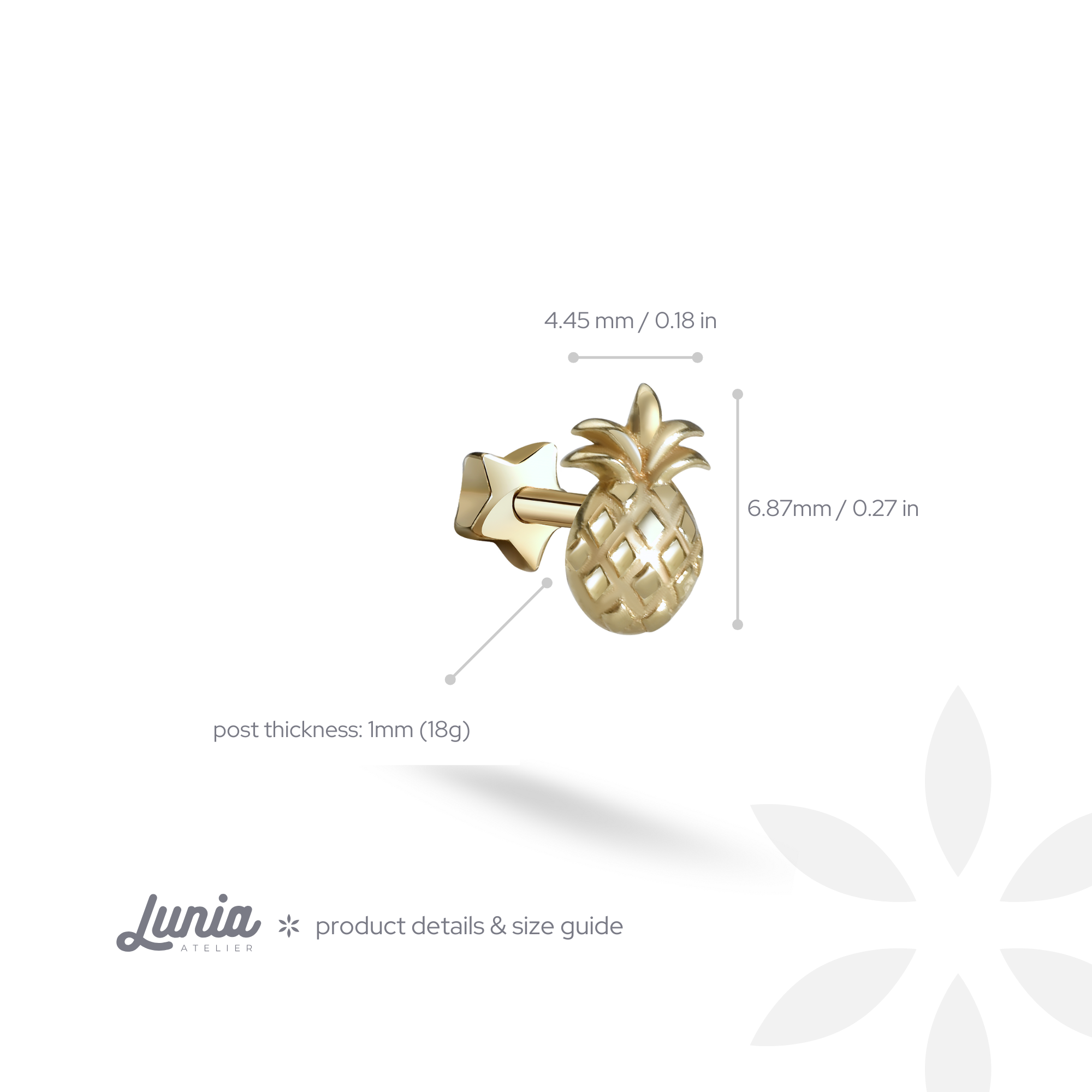 Pineapple Flatback Ear Piercing 14K Gold
