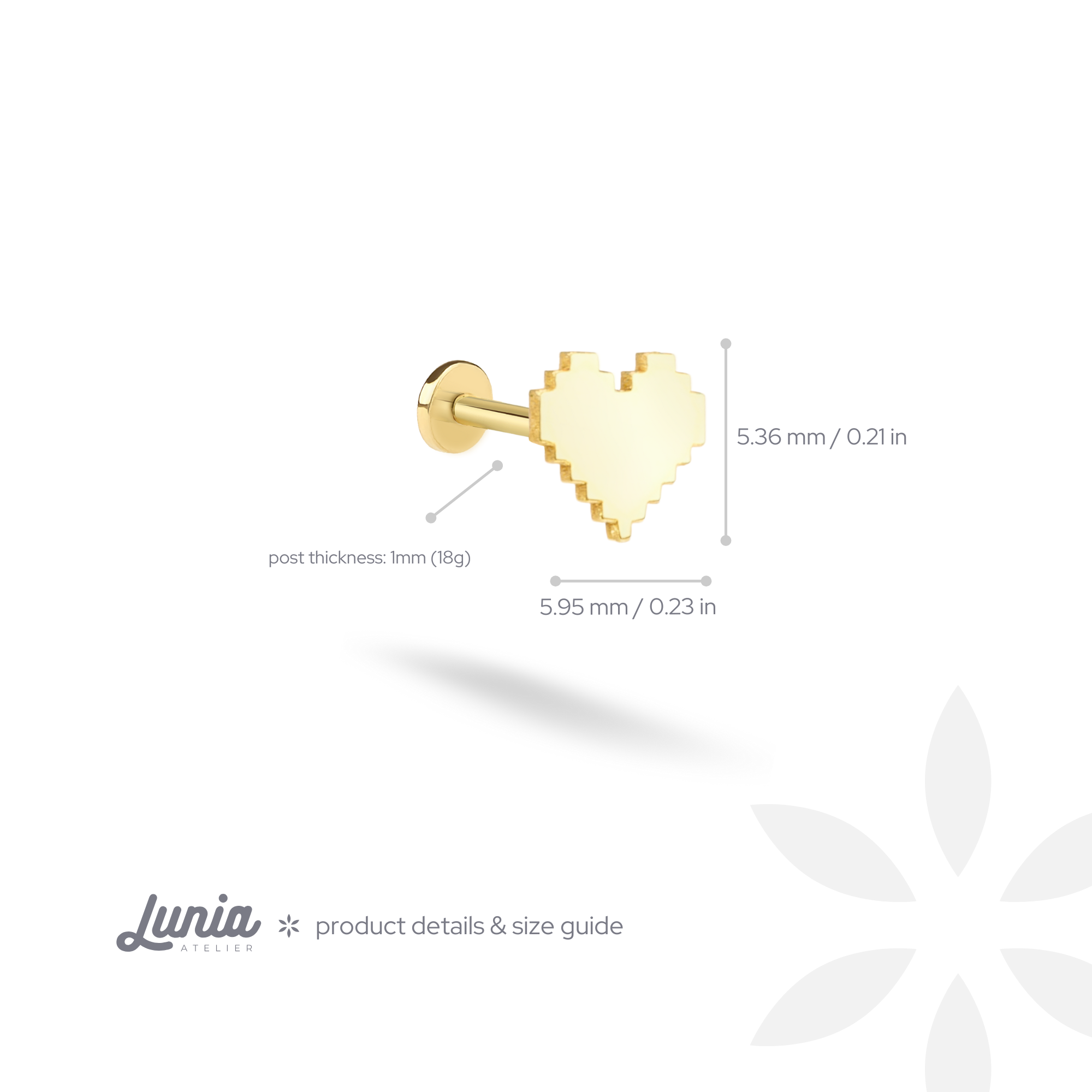 Pixel Heart Flatback Earring in 14K Gold