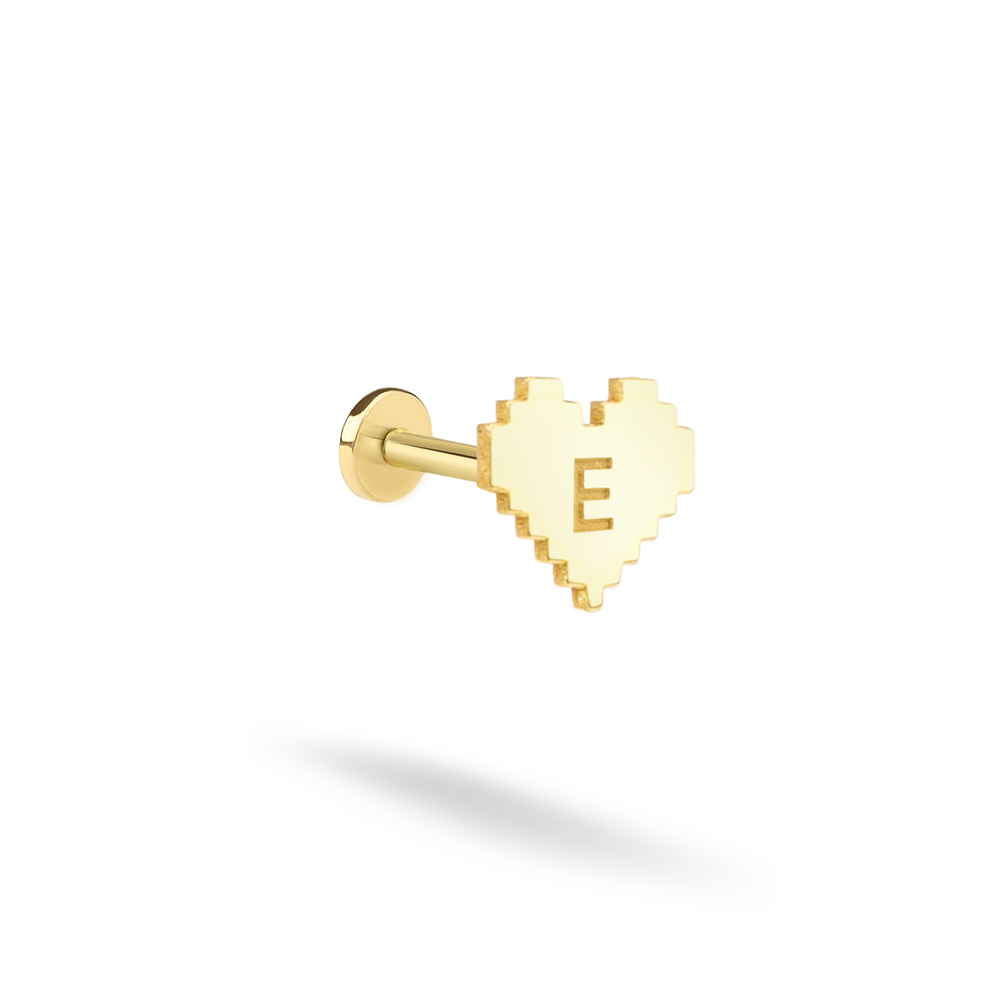 Valentine Retro Pixel Heart Love Initial Flatback Ear Piercing 14K Gold