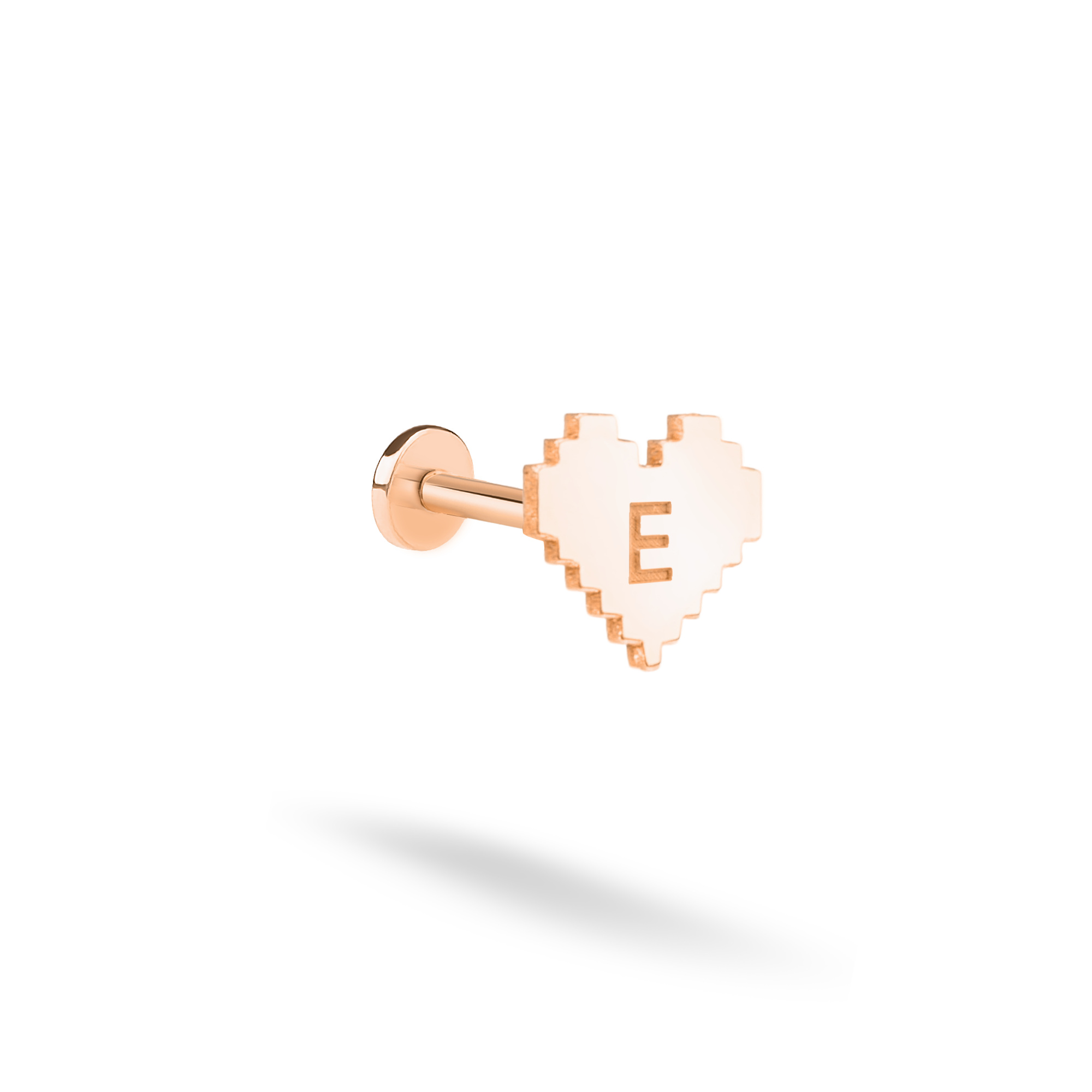 Pixel Heart Initial Custom Flatback Ear Piercing 14K Gold
