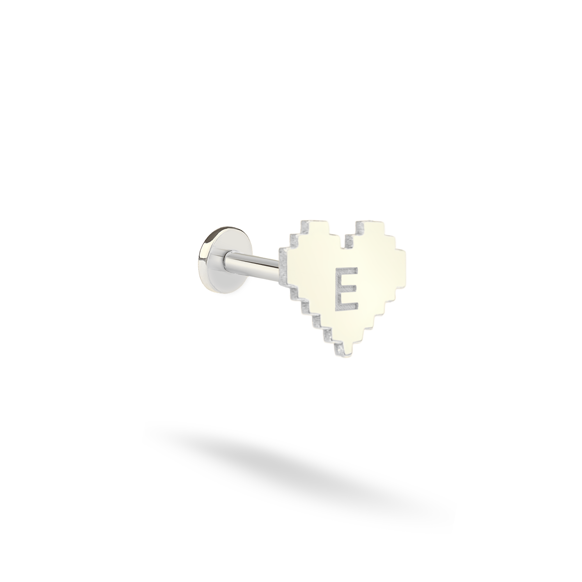 Pixel Heart Initial Custom Flatback Ear Piercing 14K Gold