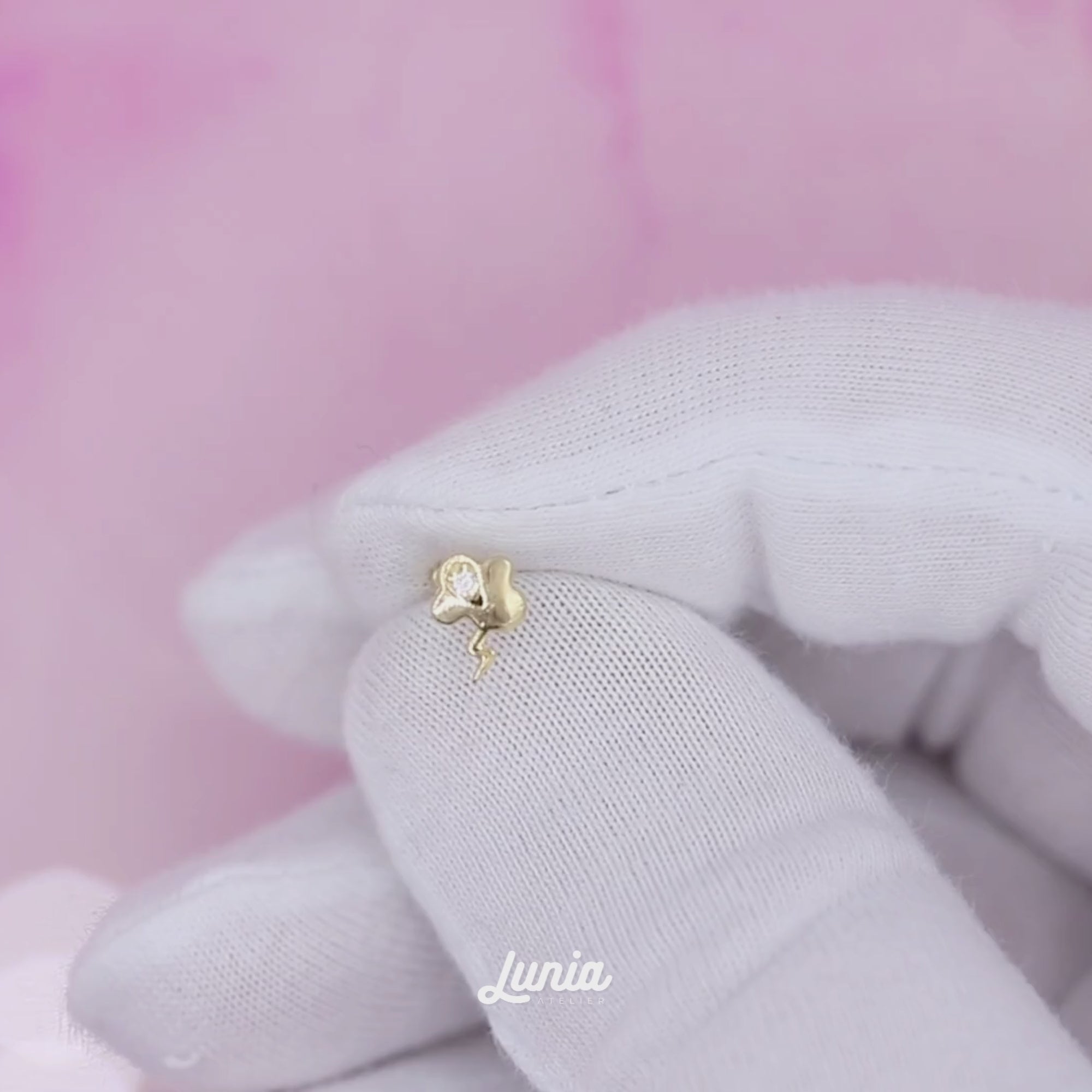 Thundercloud Lightning Flatback Ear Piercing 14K Gold with CZ Stone
