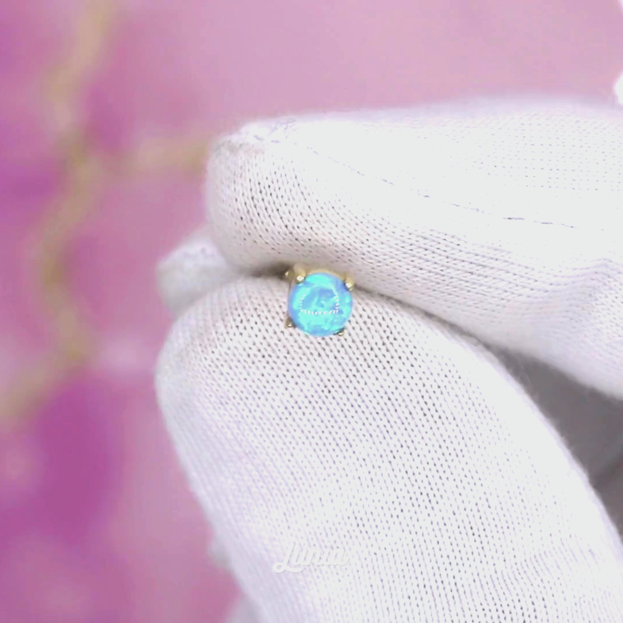 Round Blue Flatback Ear Piercing 14K Gold with CZ Stone