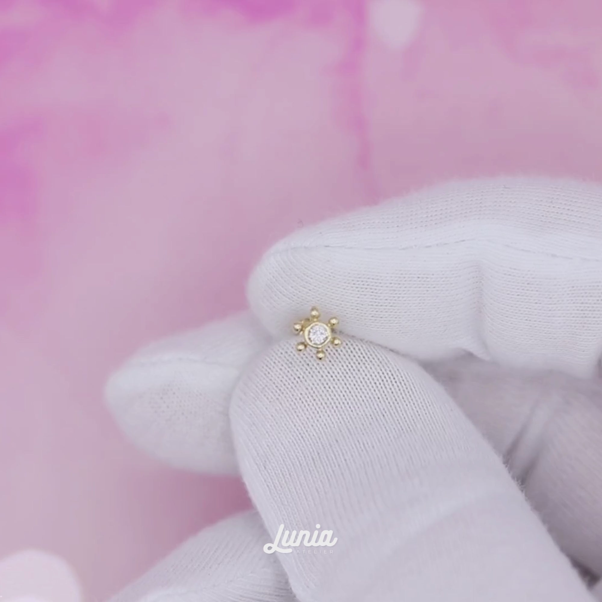 Ship Wheel Flatback Ear Piercing 14K Gold with CZ Stone