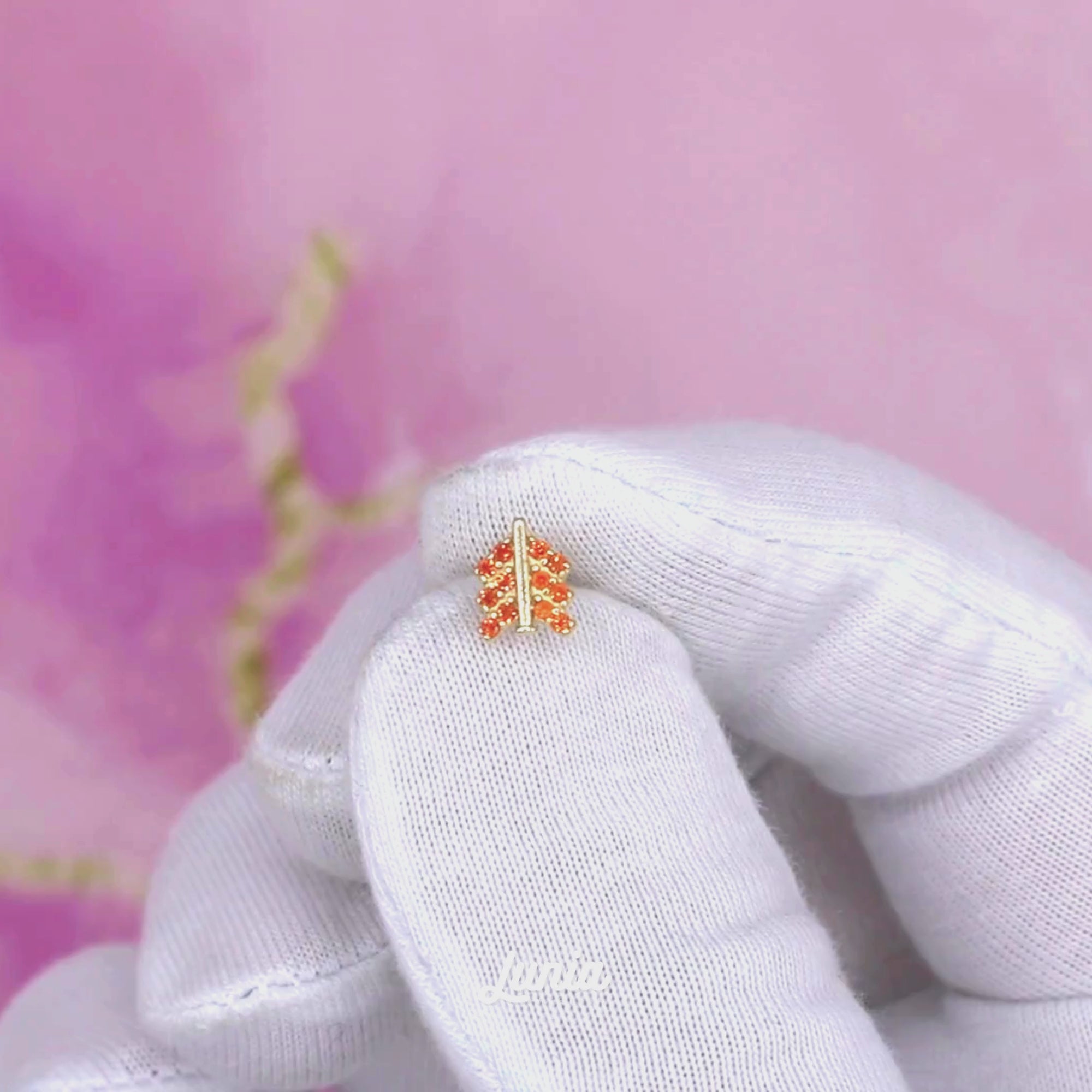 Orange Arrow Flatback Ear Piercing 14K Gold with CZ Stone