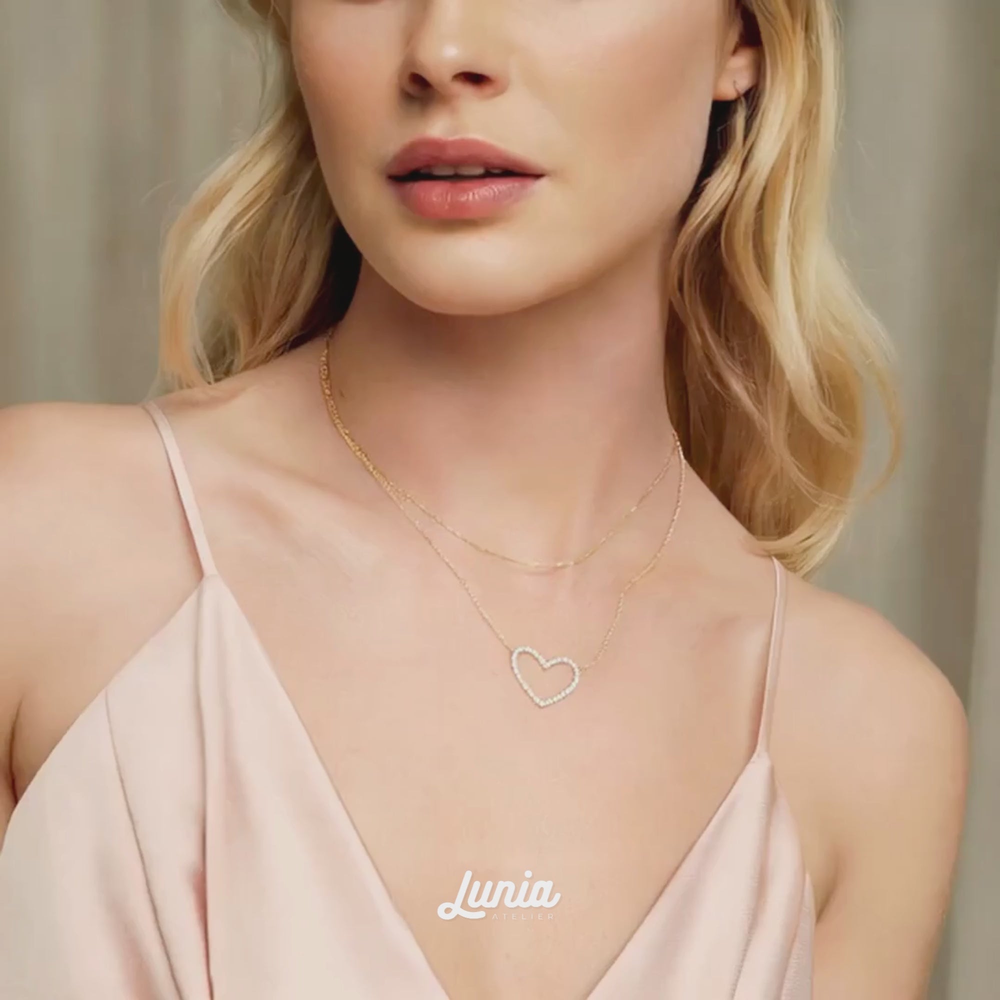 Frame Diamond Stone Heart Necklace 14K Gold