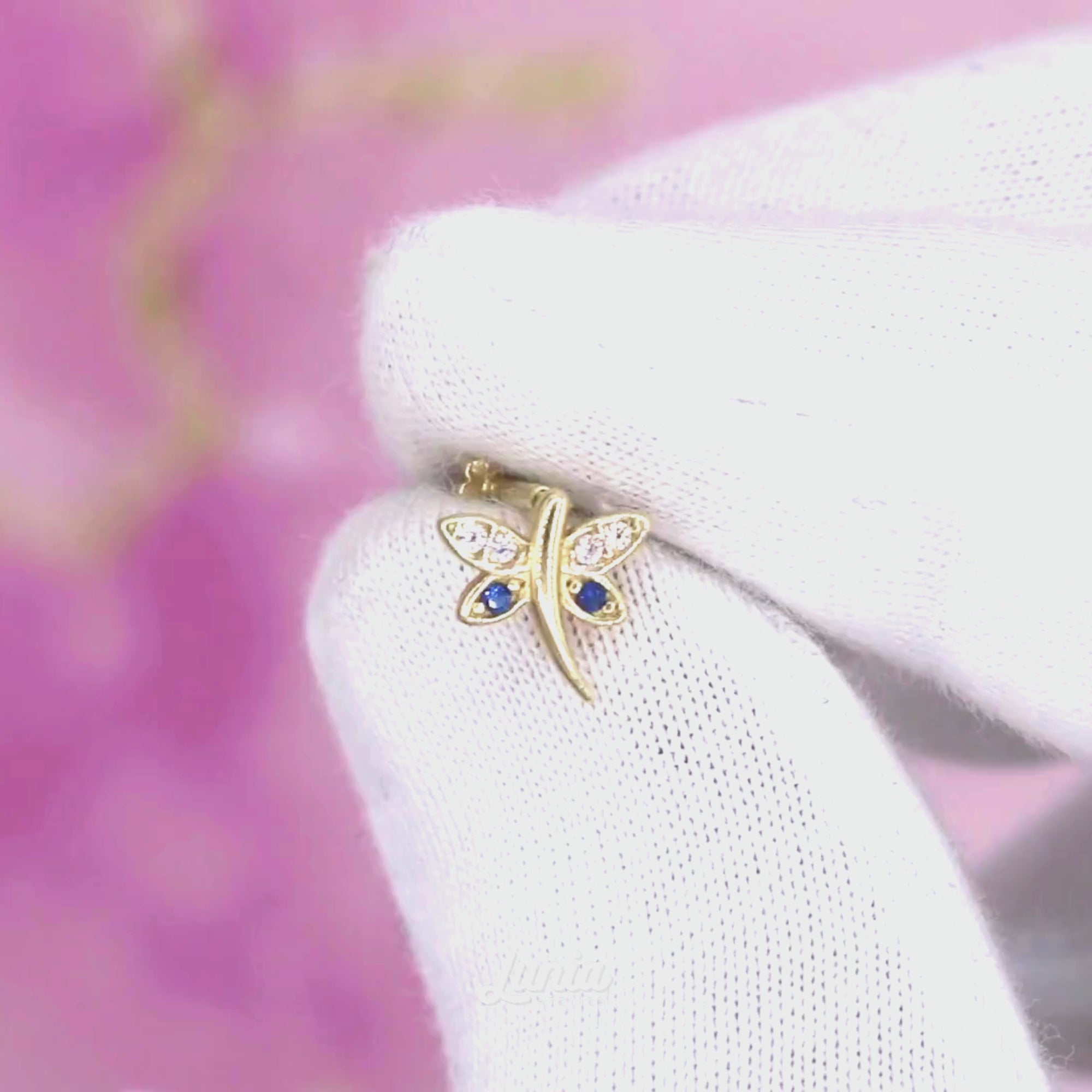 Dragonfly Flatback Ear Piercing 14K Gold with CZ Stone