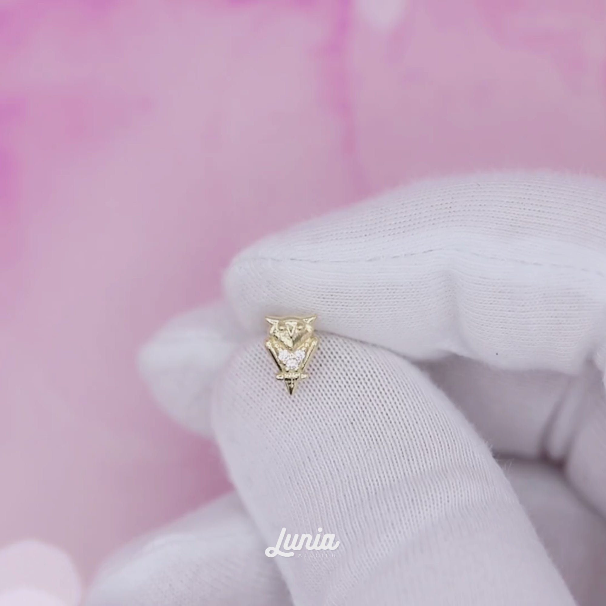 Owl Stoned Flatback Ear Piercing 14K Gold with CZ Stone