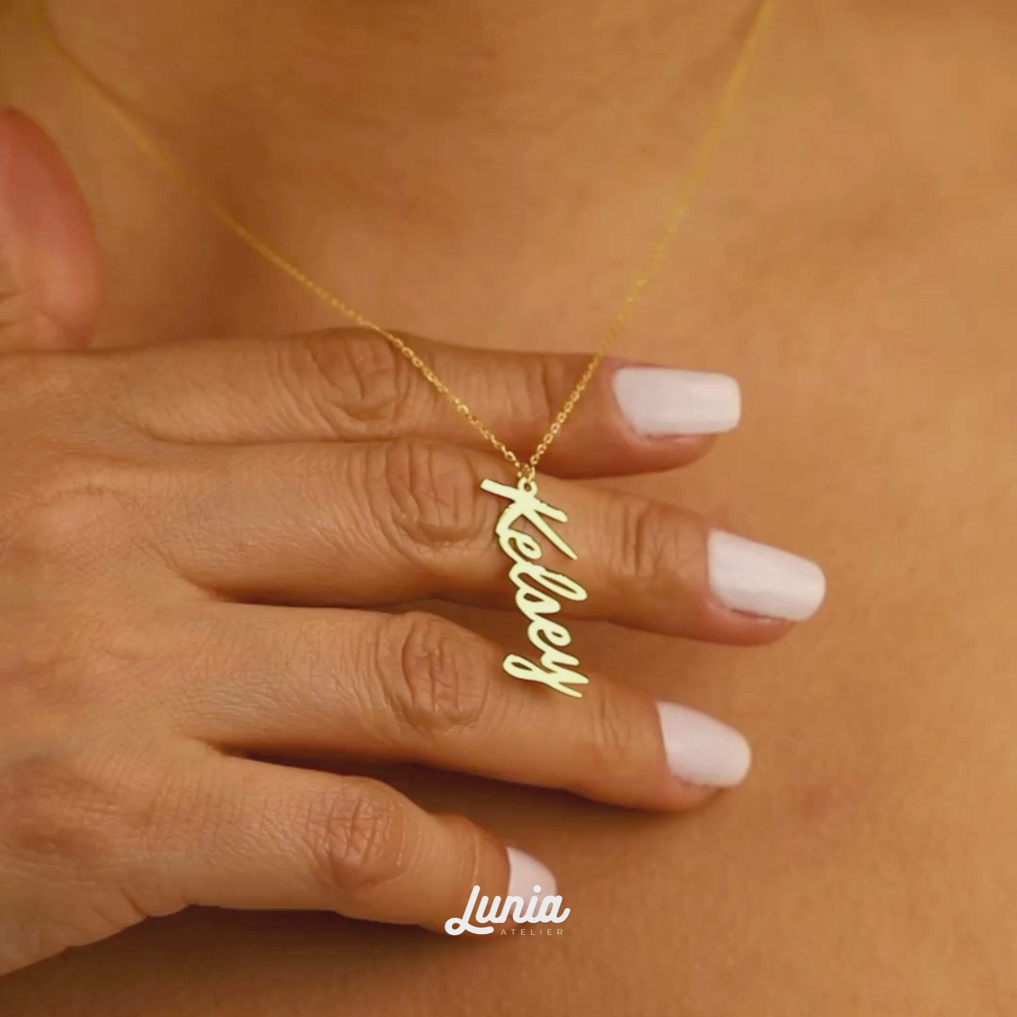 Unique Vertical Personalized Name Custom Necklace 14K Gold