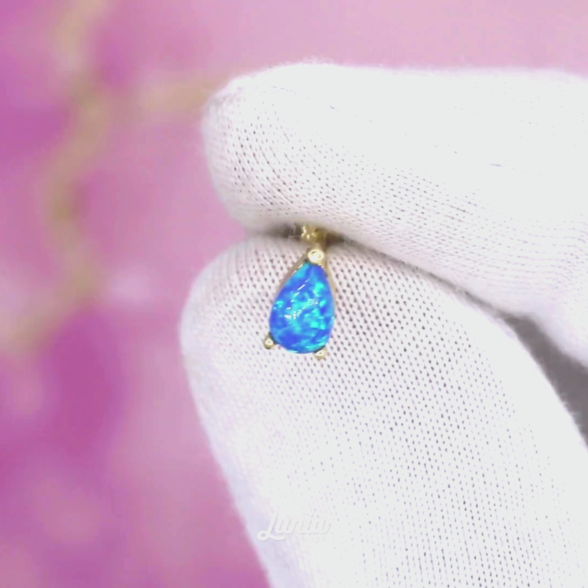 Dark Blue Drop Flatback Ear Piercing 14K Gold with CZ Stone