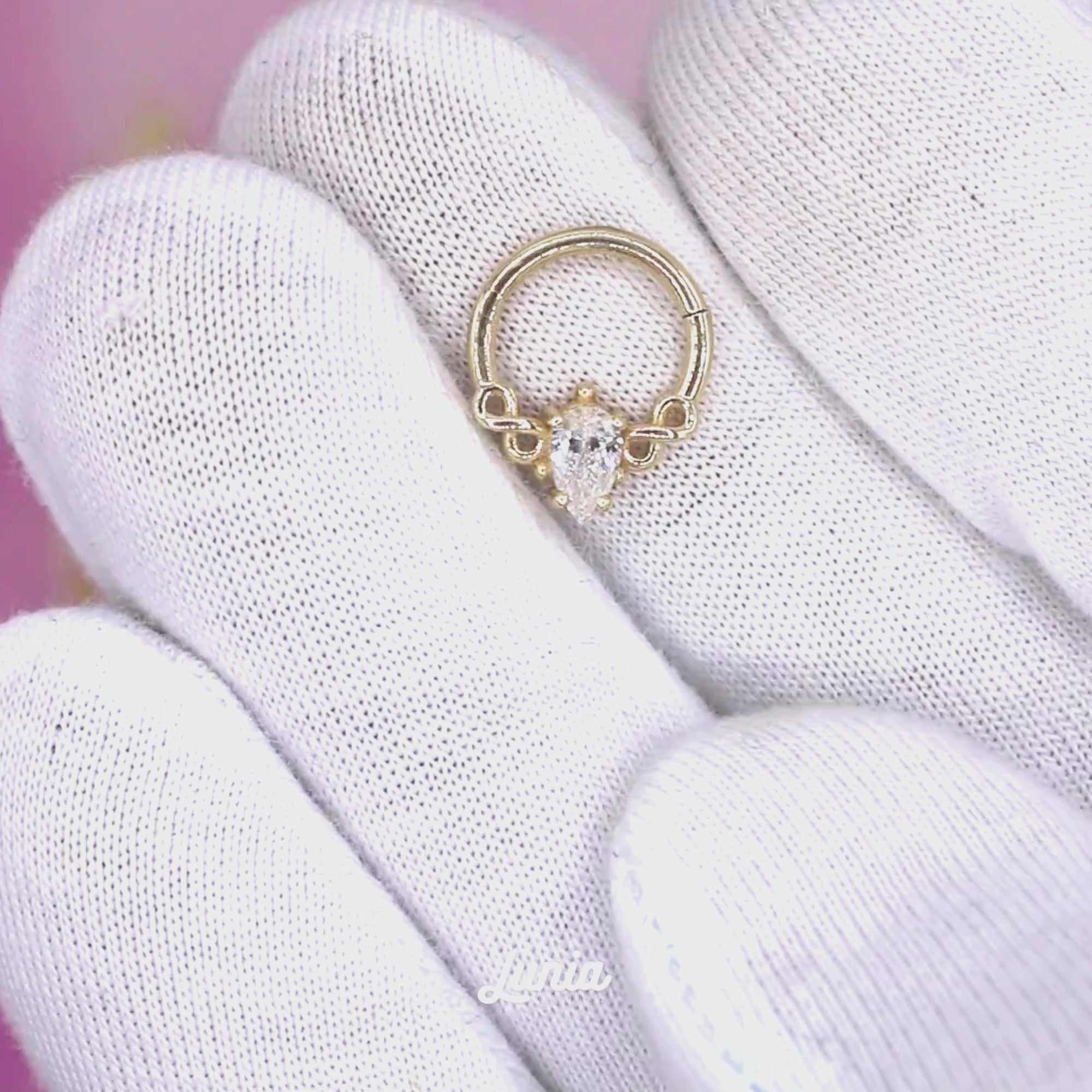 Infinity Stone Hoop Ear Piercing 14K Gold CZ Stone