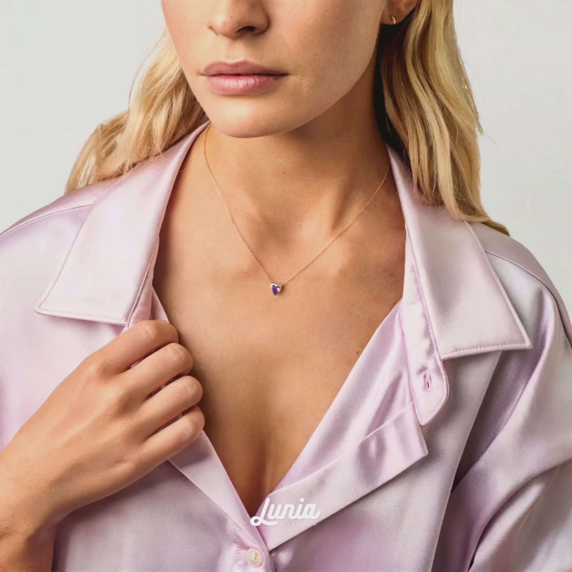 Heart Purple Stone Necklace 14K Gold