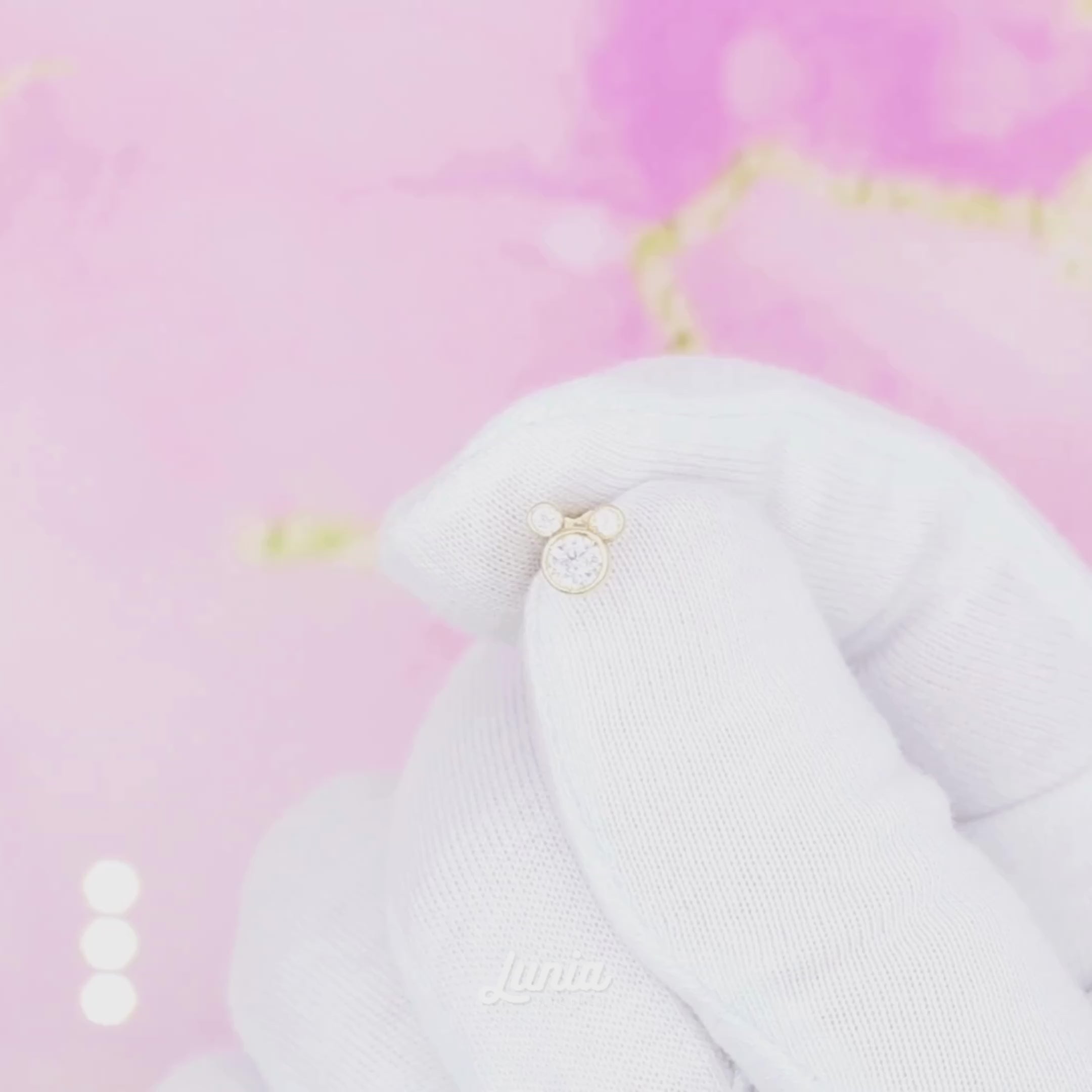 Mouse Flatback Ear Piercing 14K Gold with CZ Stone
