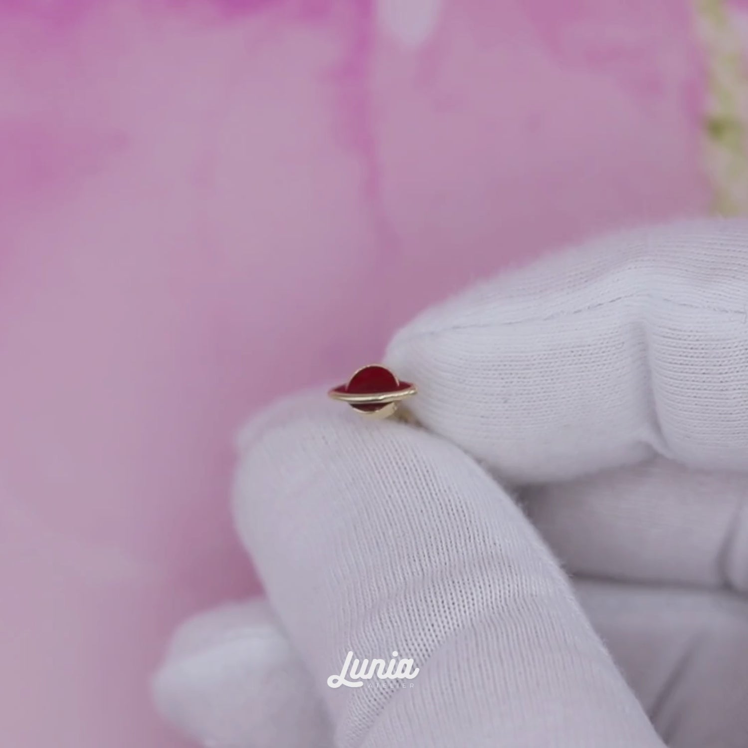 Red Saturn Flatback Ear Piercing 14K Gold