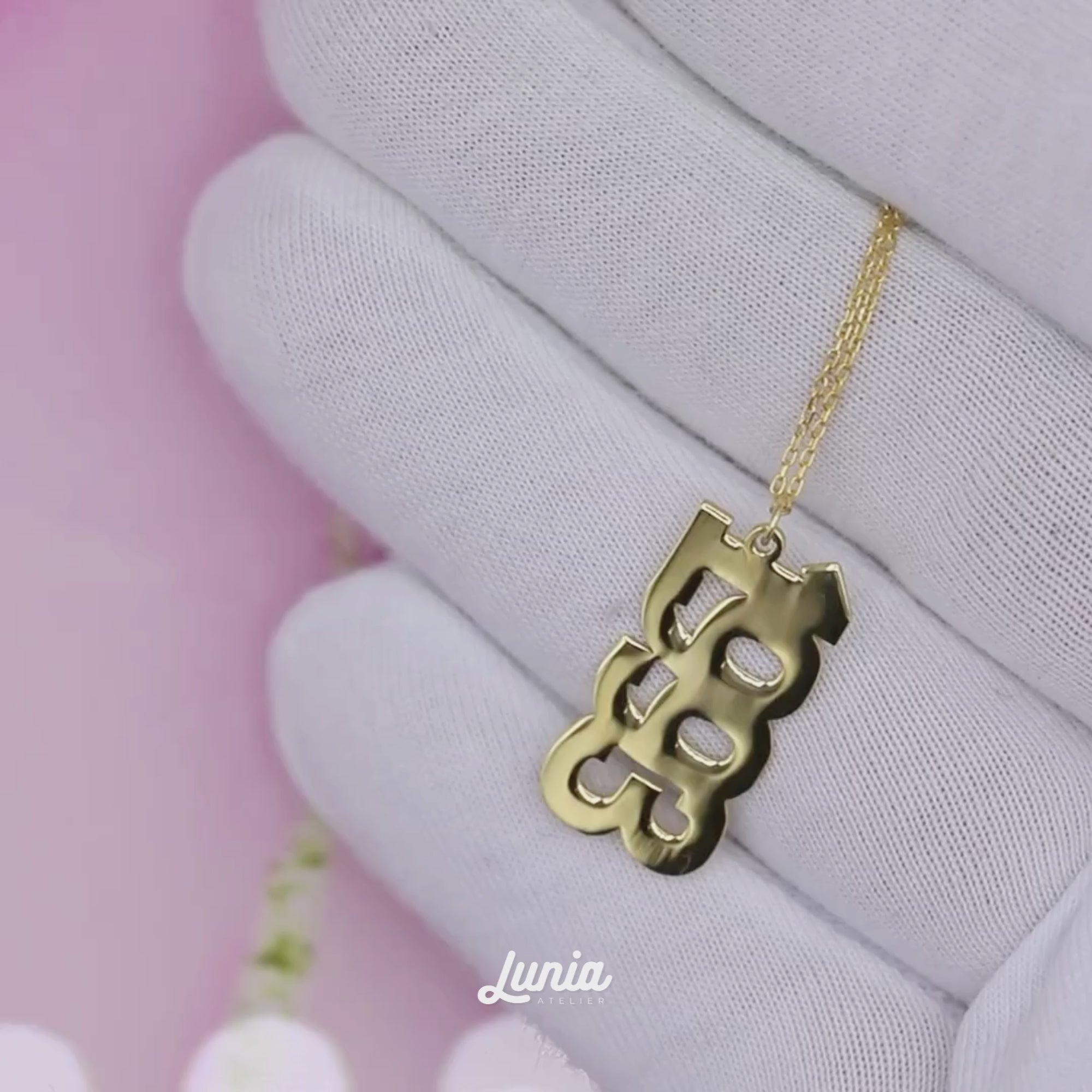 Stacked Year Custom Personalized Date Necklace 14K Gold