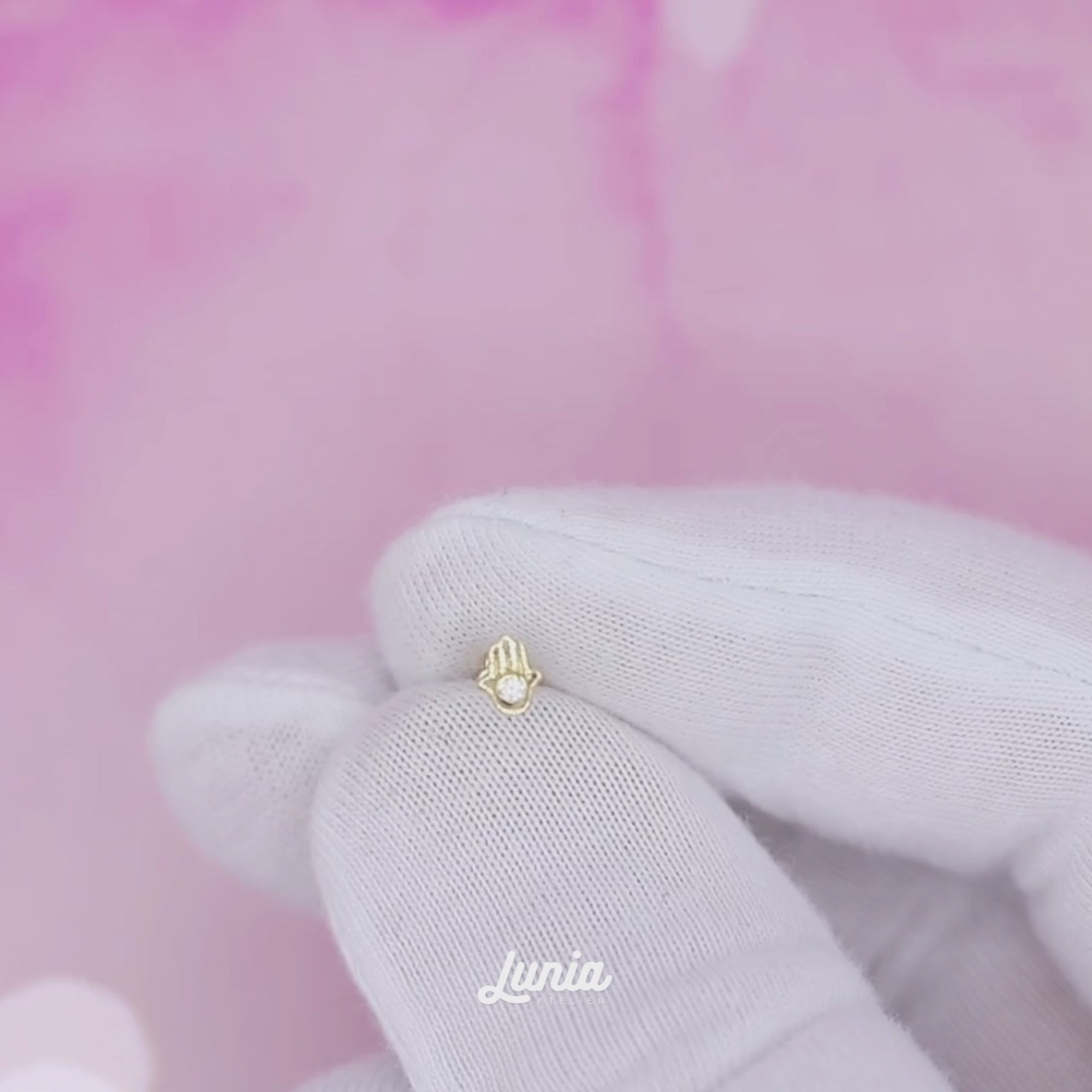 Hamsa Hand Flatback Ear Piercing 14K Gold with CZ Stone