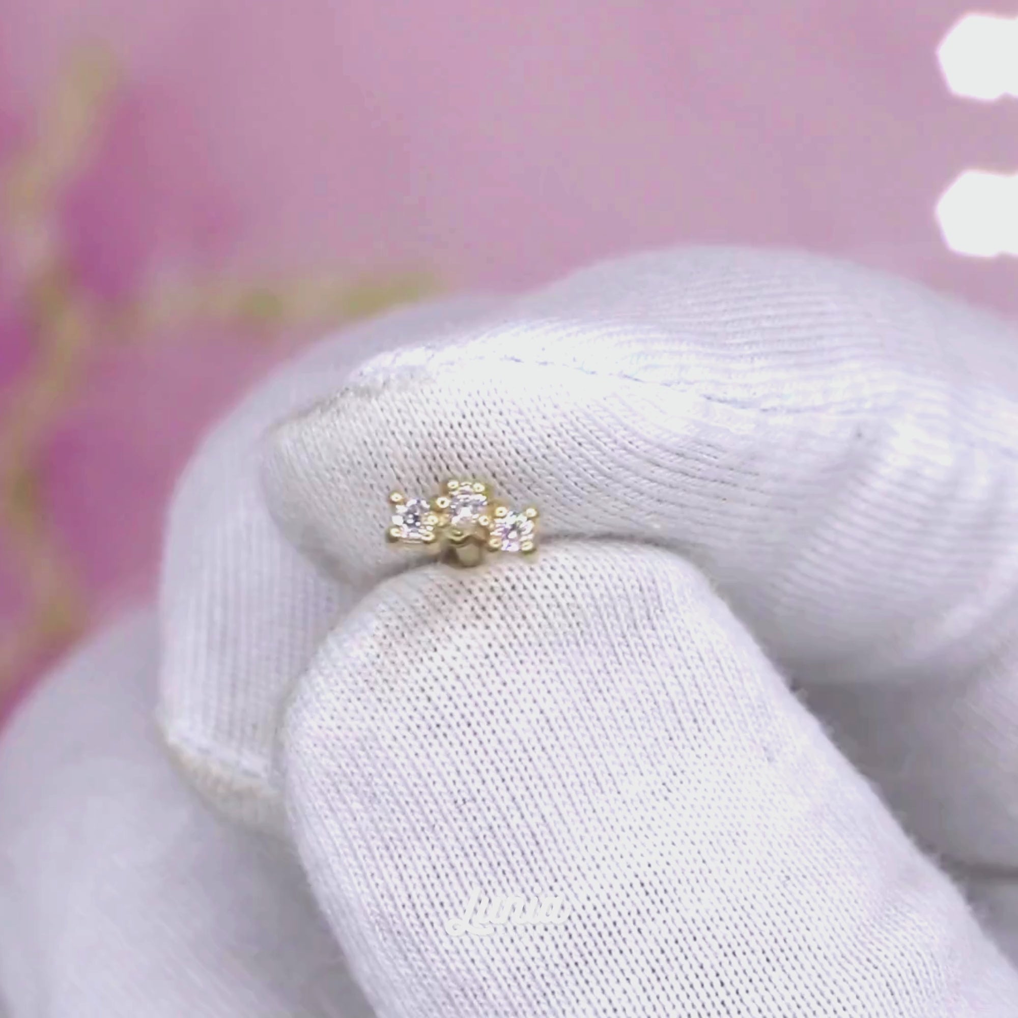 Stellar Line Flatback Ear Piercing 14K Gold with CZ Stone