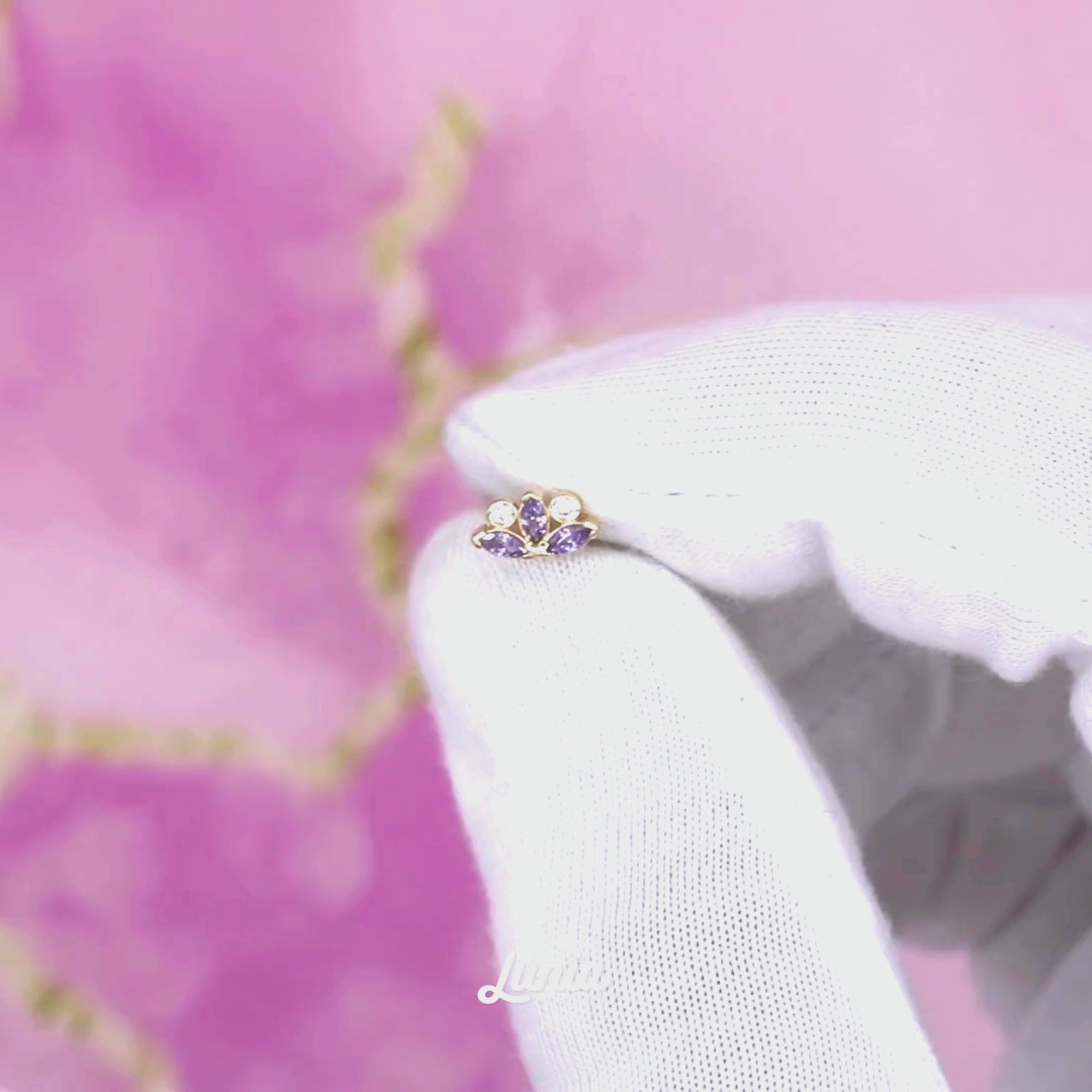Blossom Flatback Ear Piercing 14K Gold with CZ Stone