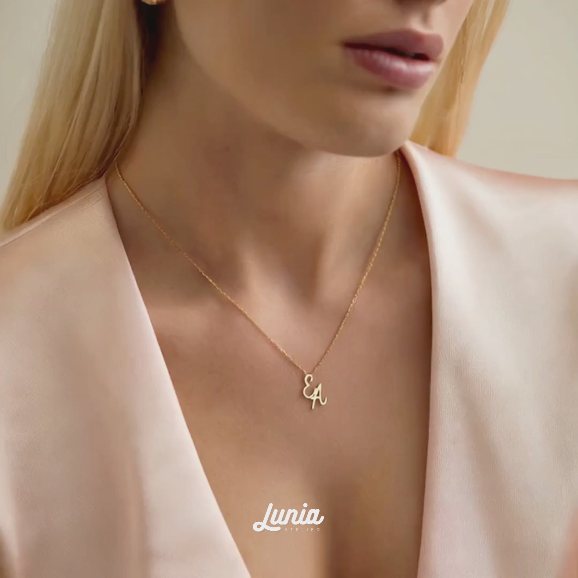Double Initial Custom Two Letters Necklace 14K Gold