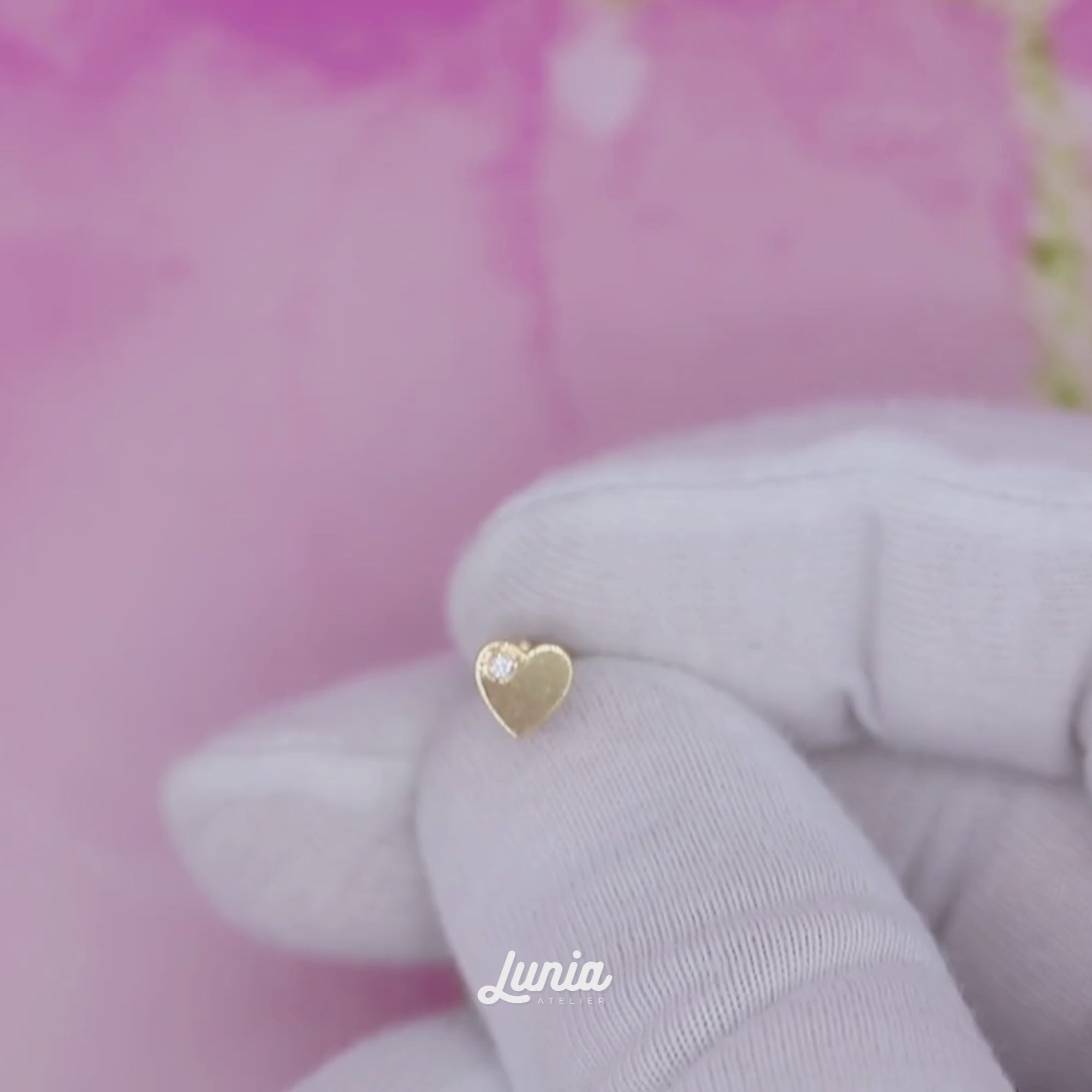 Solitaire Heart Love Flatback Ear Piercing 14K Gold with CZ Stone