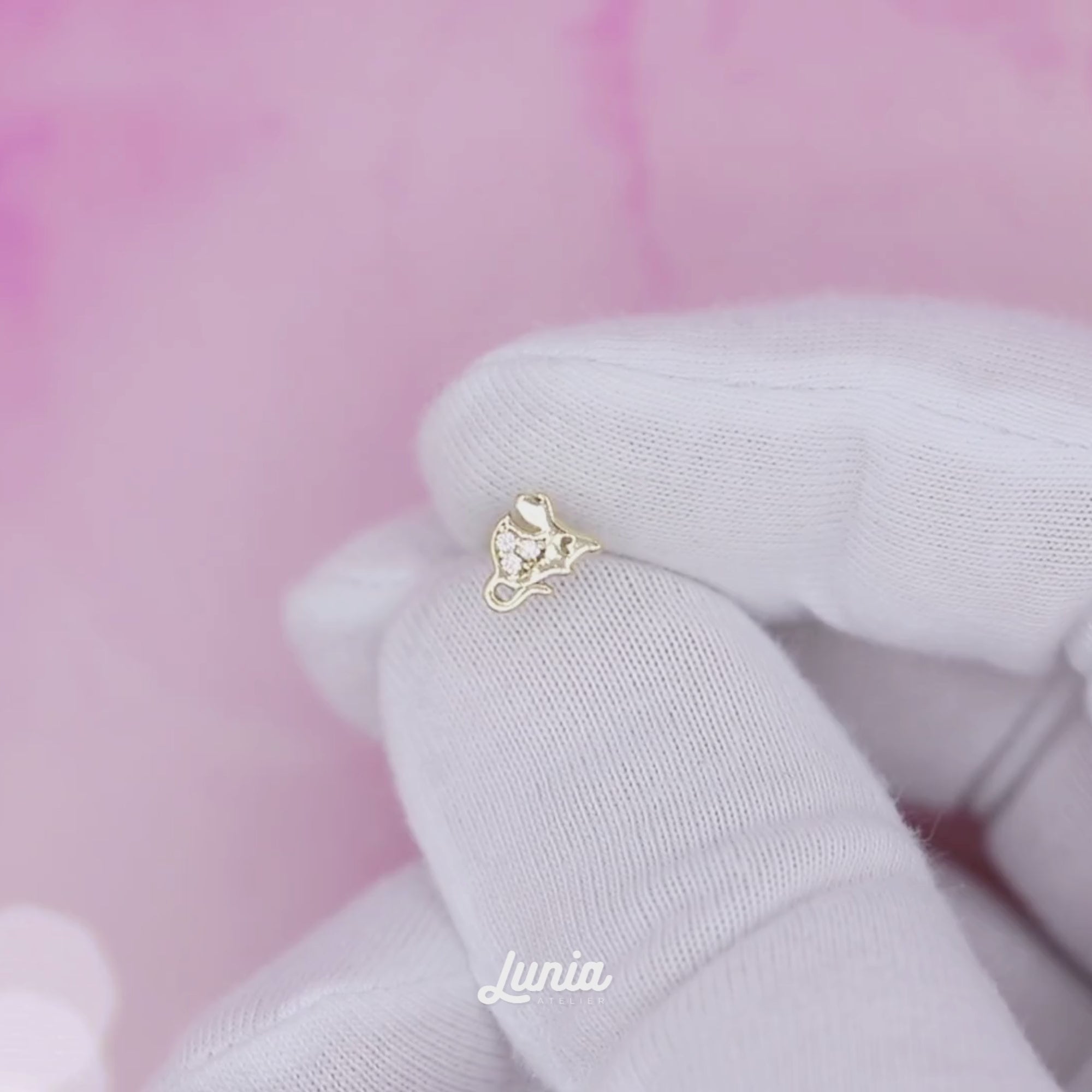 Cute Mouse Flatback Ear Piercing 14K Gold with CZ Stone