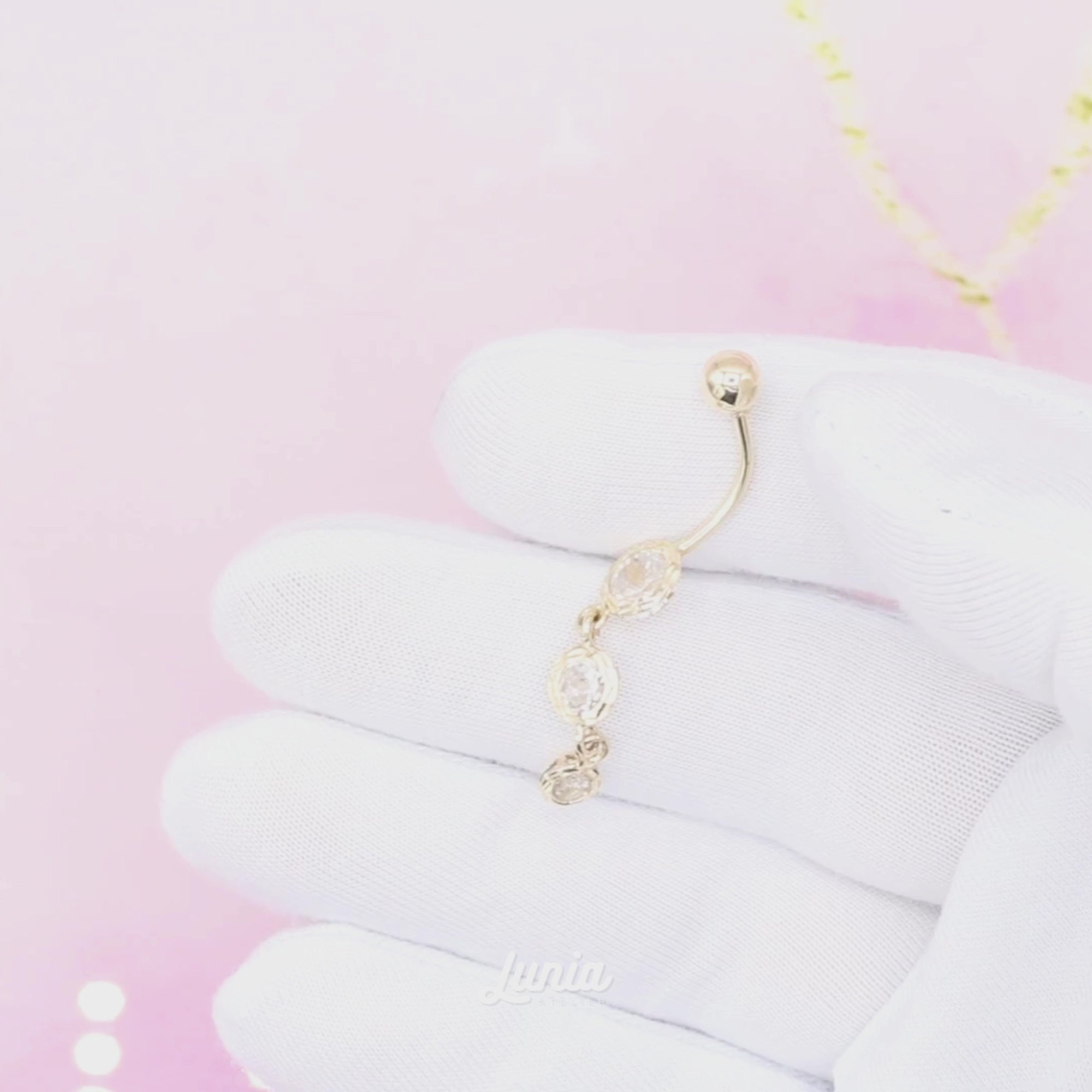 Drop Stalactite Navel Belly Ring 14K Gold with CZ Stone