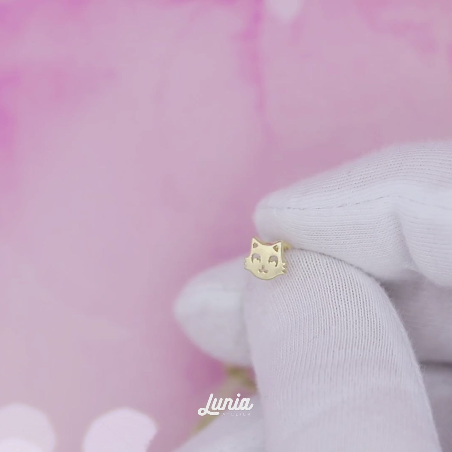 Cat Head Flatback Ear Piercing 14K Gold