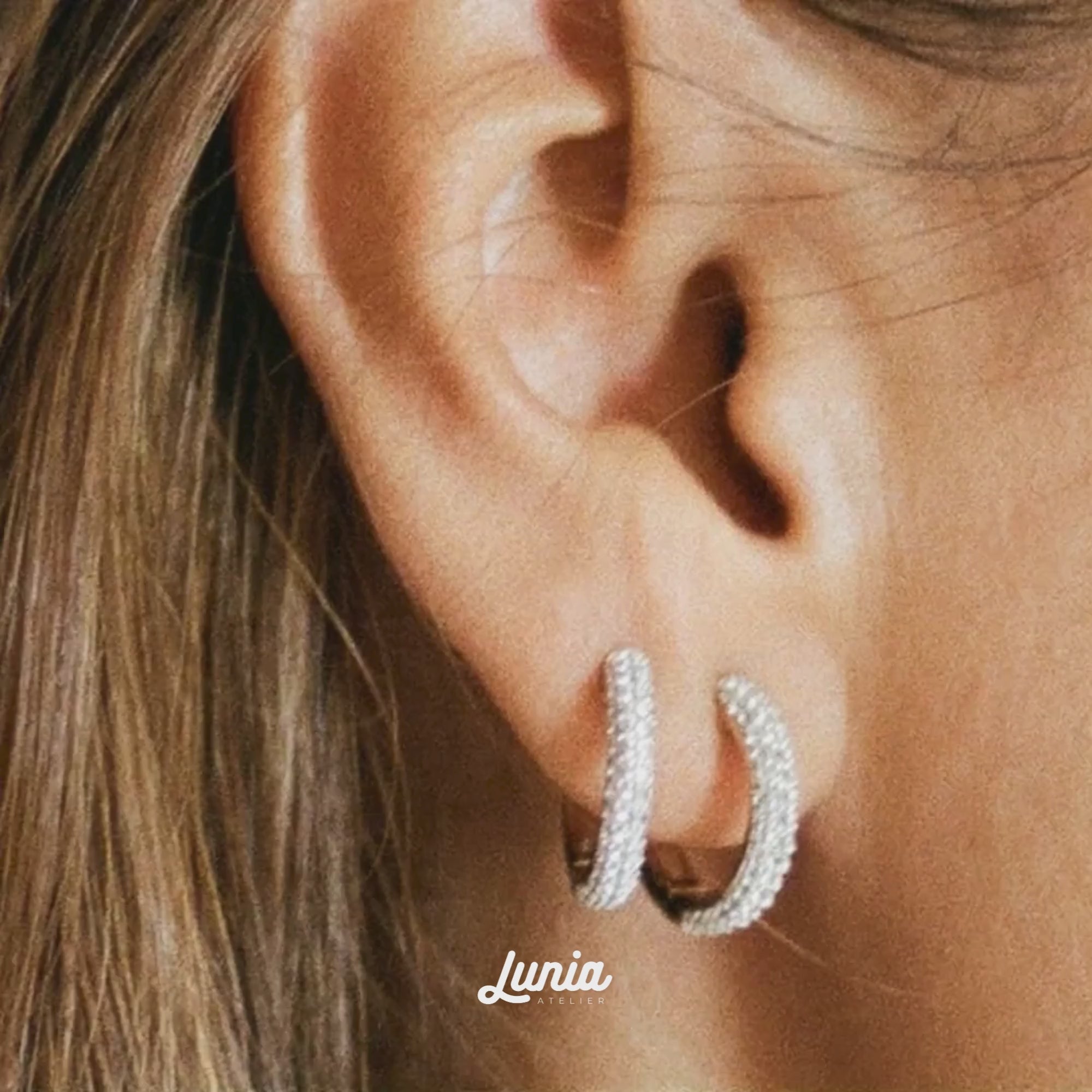 Stone Coated Diamond Hoops Earrings 14K Gold