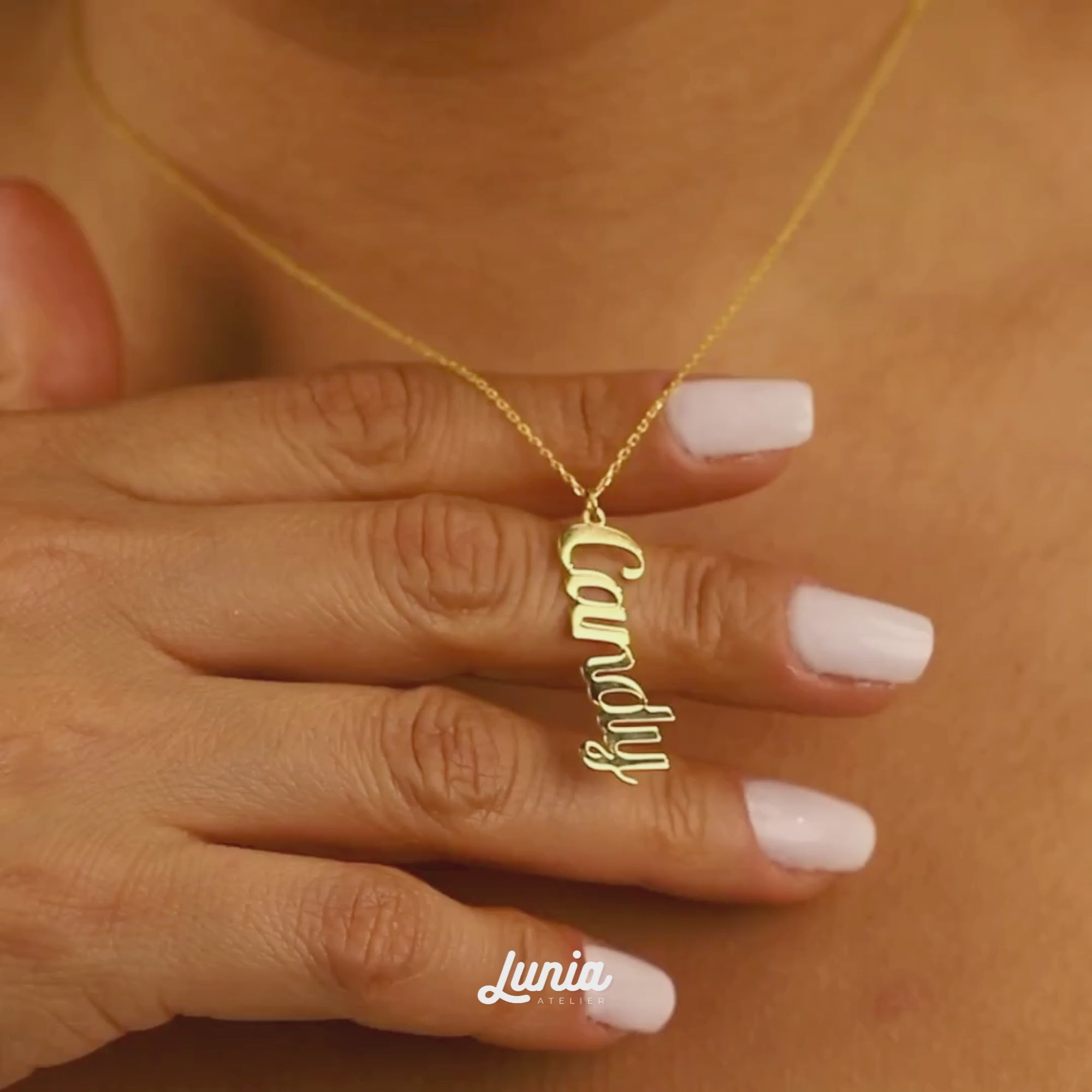 Vertical Personalized Name Custom Necklace 14K Gold