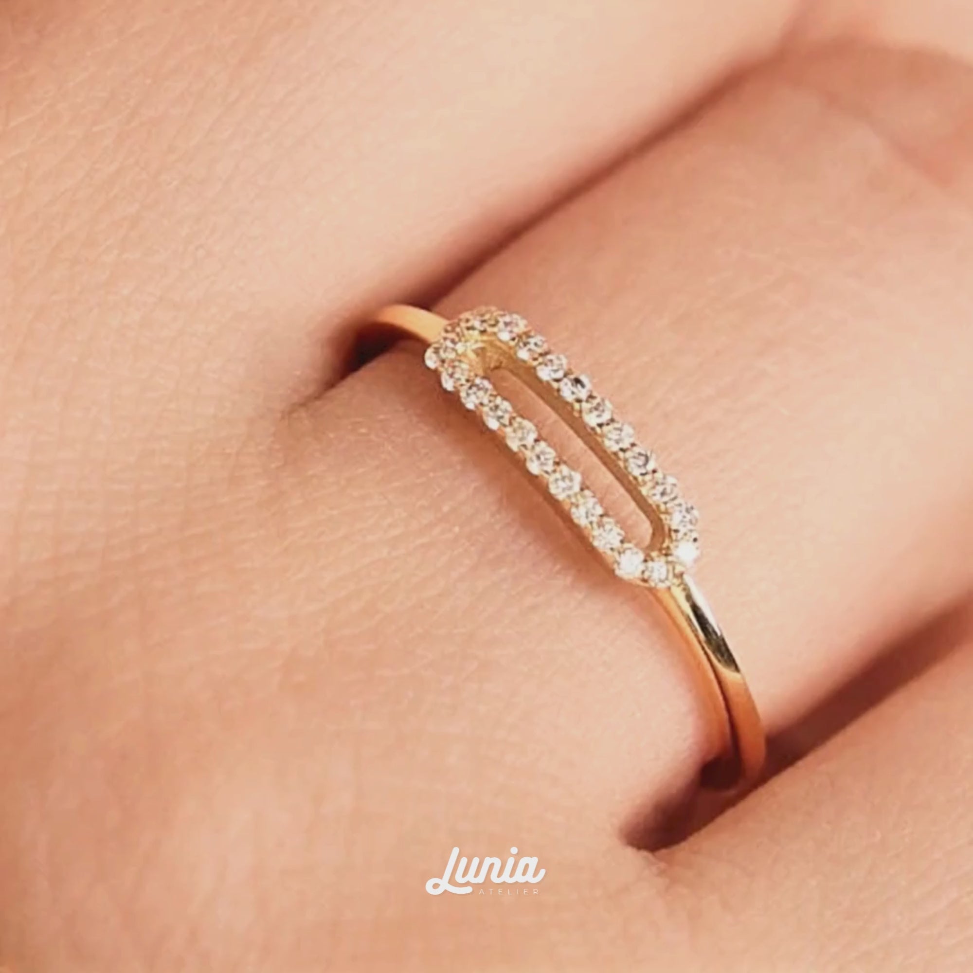 Paperclip Stone Diamond Ring 14K Gold