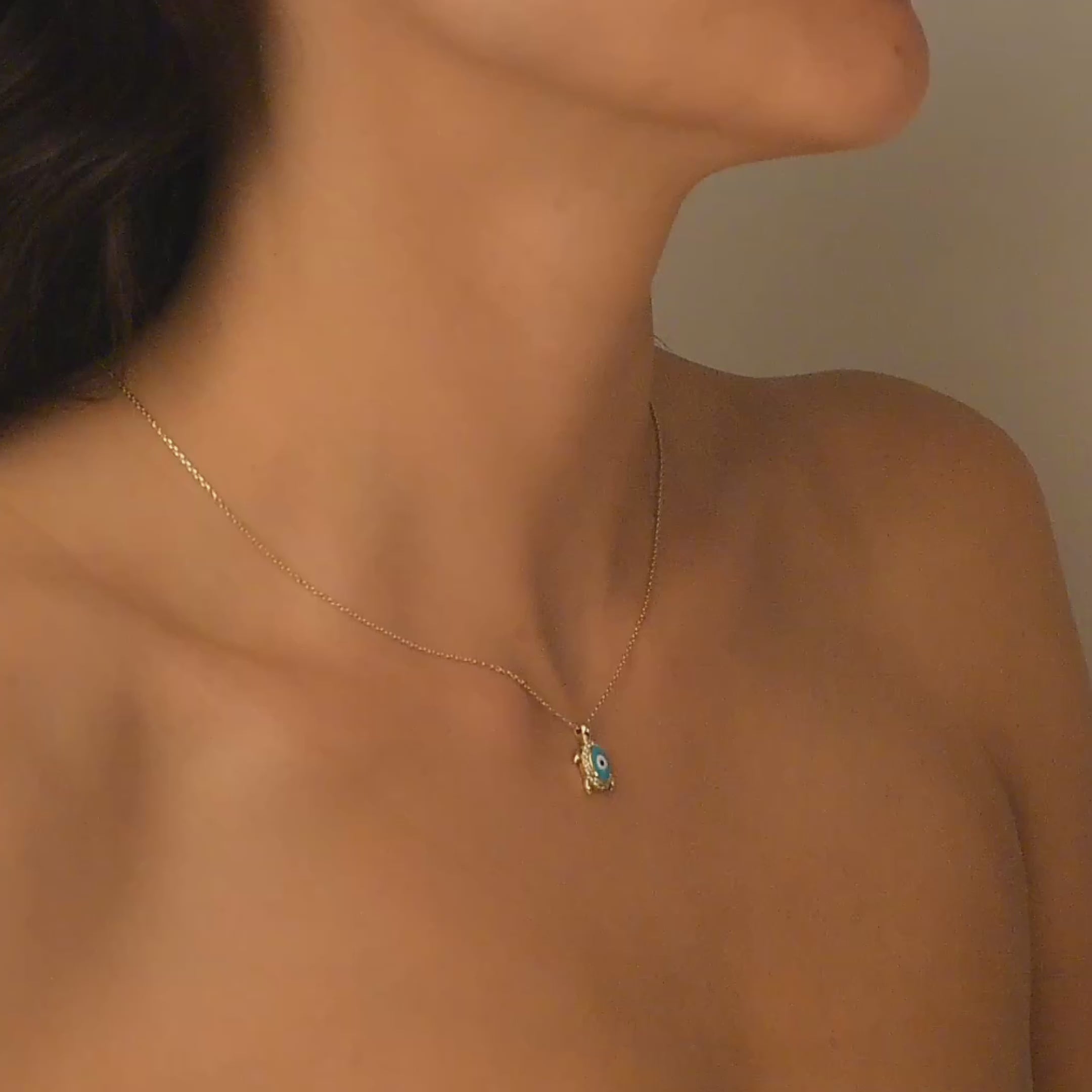 Evil Eye Bead Caretta Diamond Necklace 14K Gold