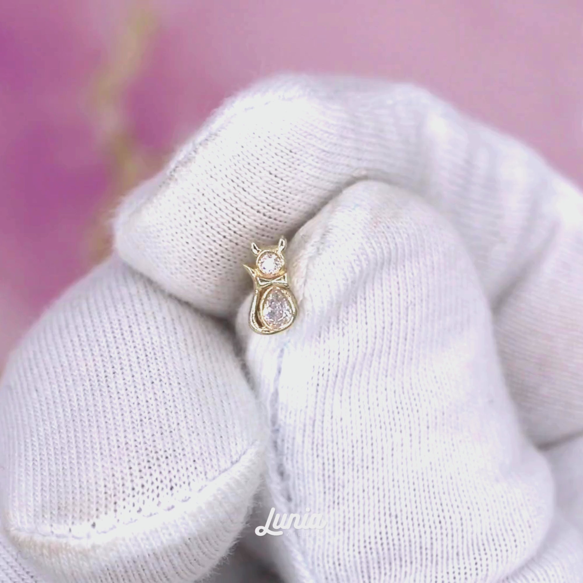 Feline Flatback Ear Piercing 14K Gold with CZ Stone