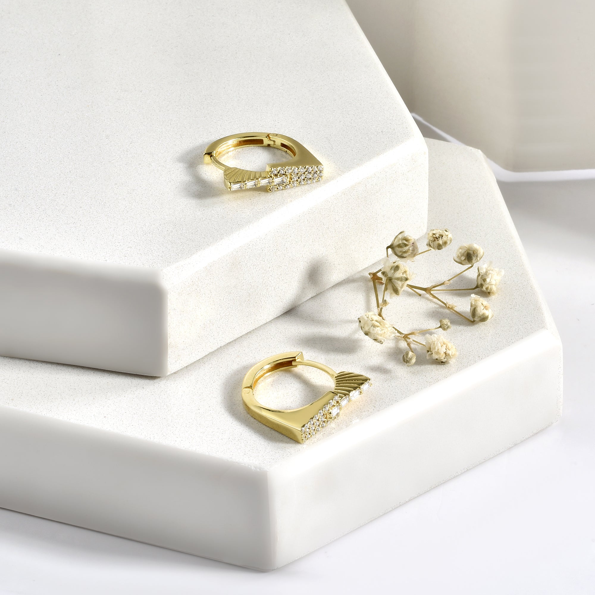 Prism Diamond Hoops Earrings 14K Gold