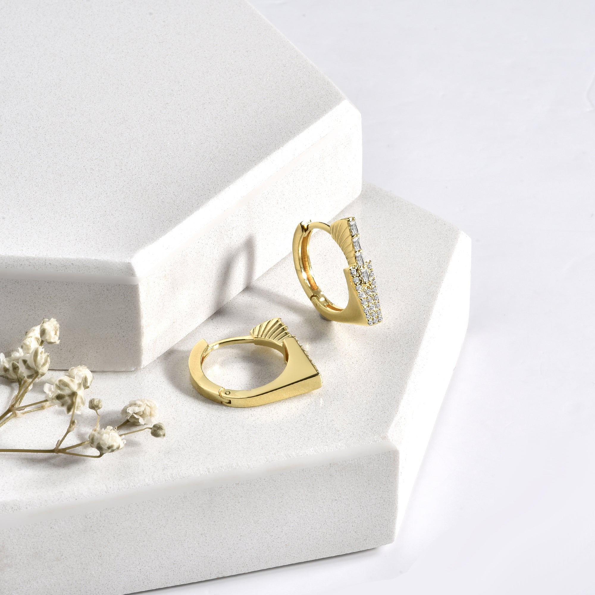 Prism Diamond Hoops Earrings 14K Gold